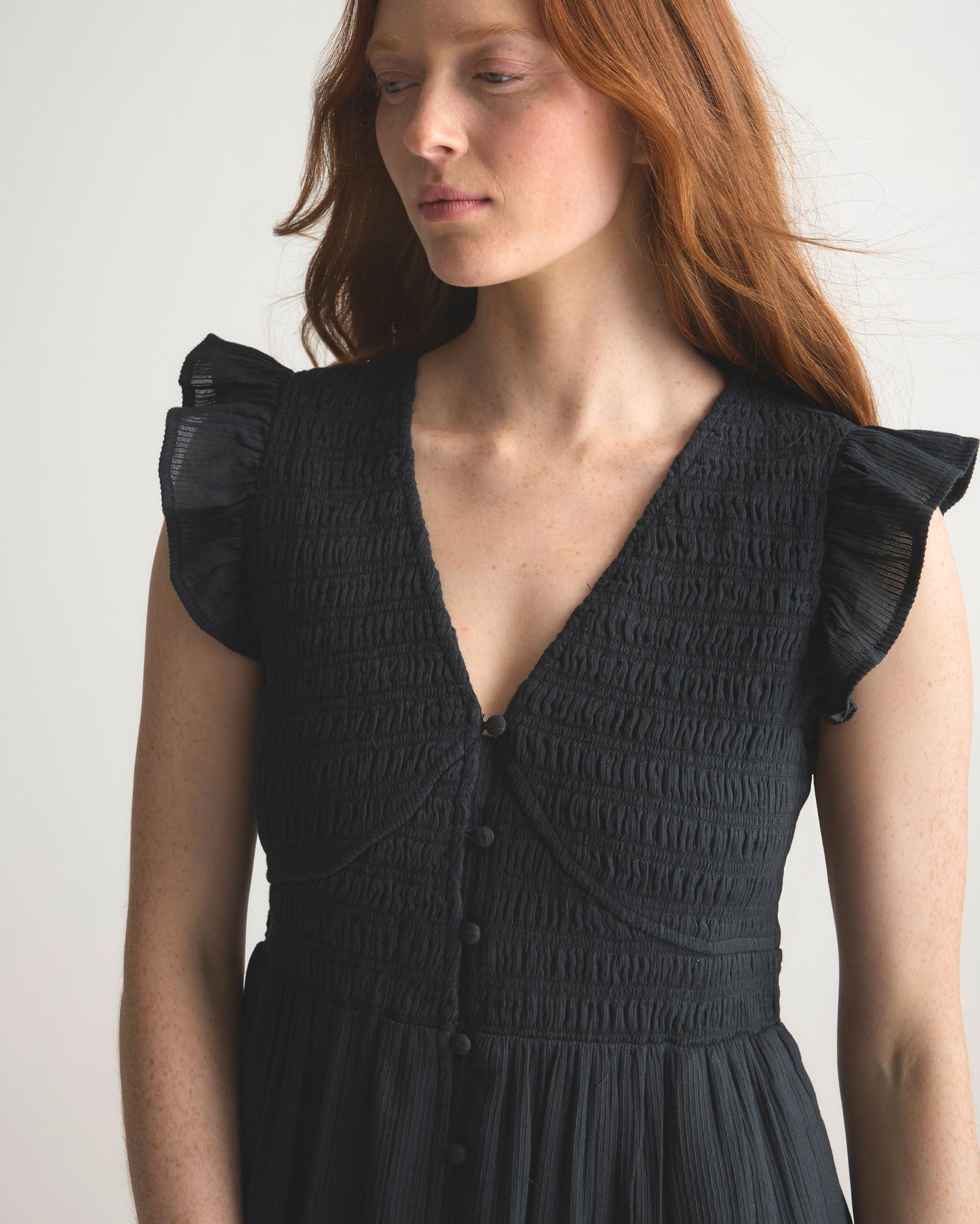 Quince | Women's Organic Textured Cotton Smocked V-Neck Midi Dress Size XS, Organic Cotton Product Image