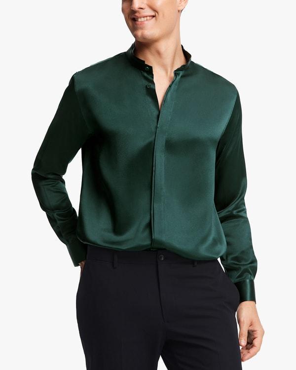 Classic Concealed Placket Silk Men Shirt Product Image