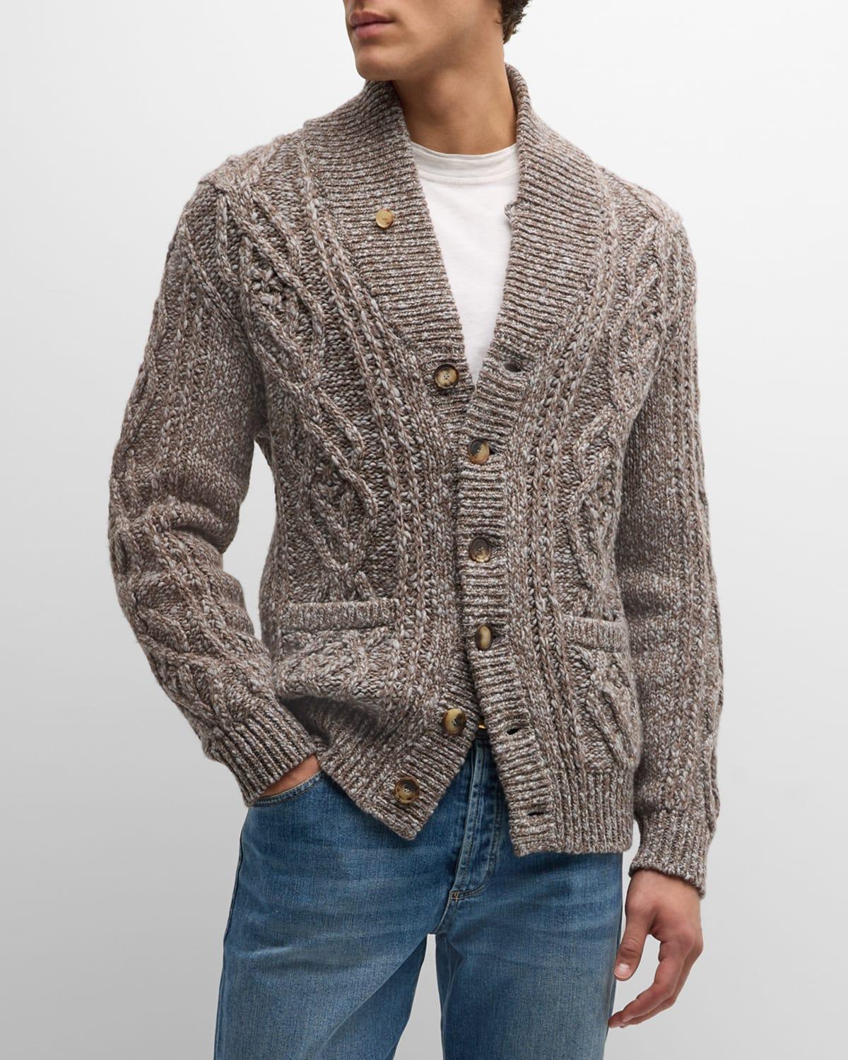Mens Virgin Wool and Cashmere Cable Knit Cardigan Product Image