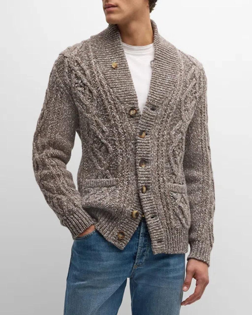 Mens Virgin Wool and Cashmere Cable Knit Cardigan Product Image