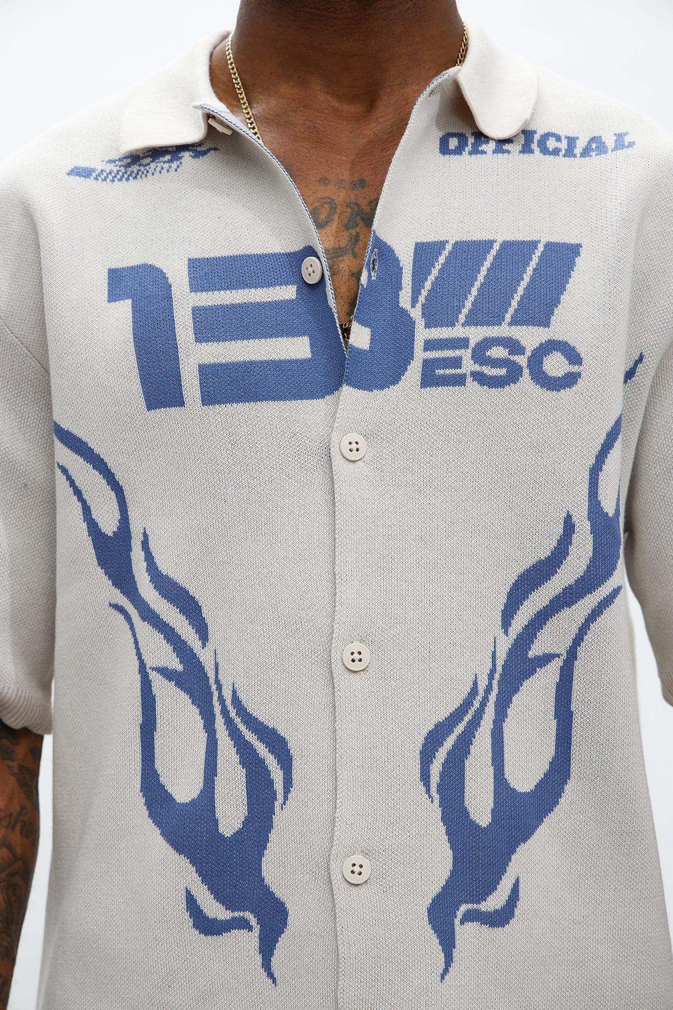 Regular Fit 13 Button Up Sweater Shirt - Cream/combo Product Image