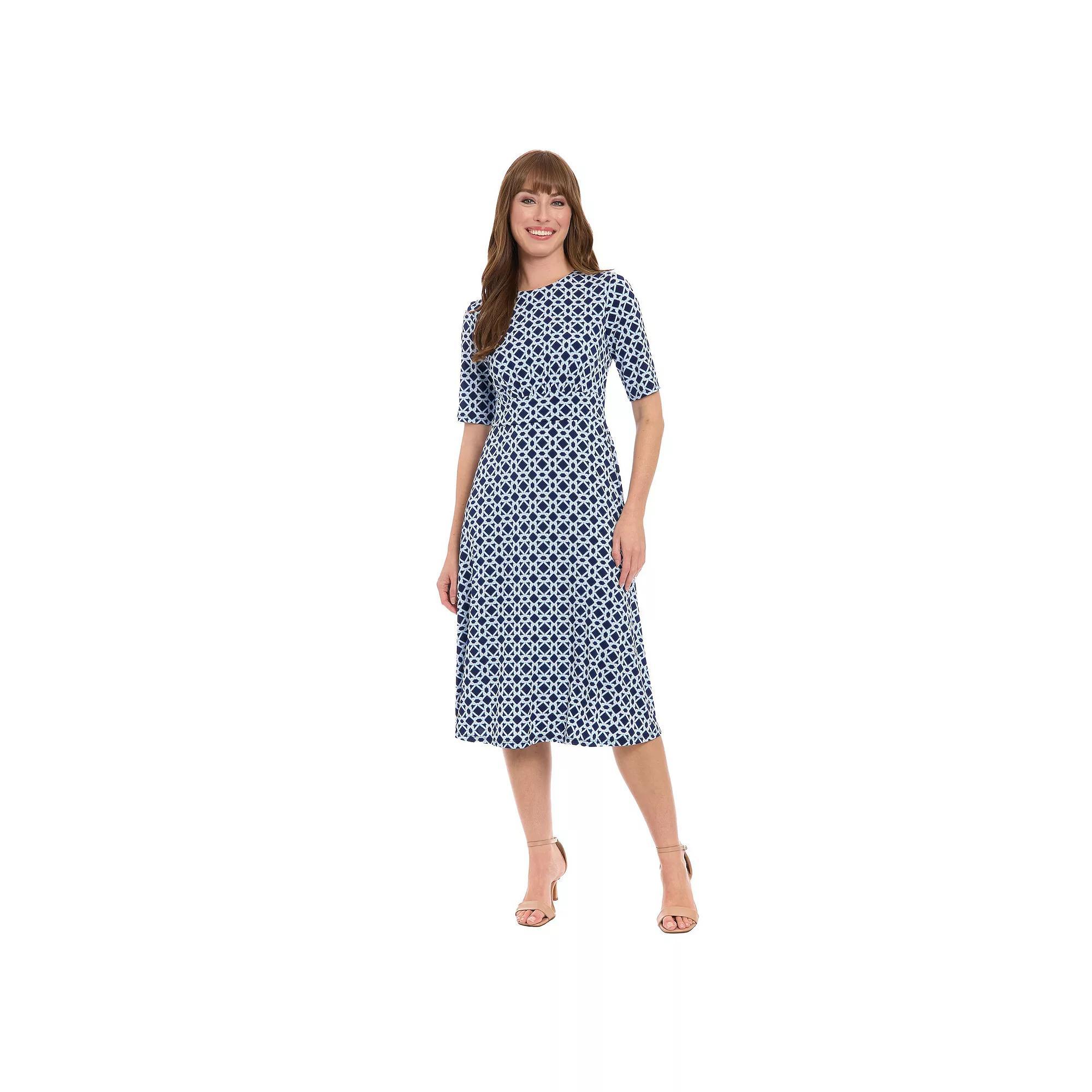Women's London Times Printed Midi A-Line Dress, Size: 6, Navy Pink Product Image