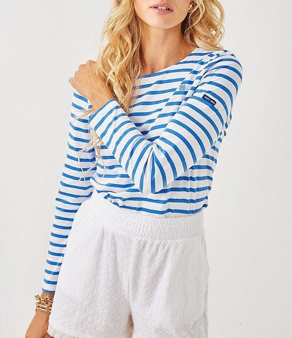 Lilly Pulitzer x Saint James Minquidame Contrast Stripe Round Neck Long Sleeve Cotton Tee Product Image