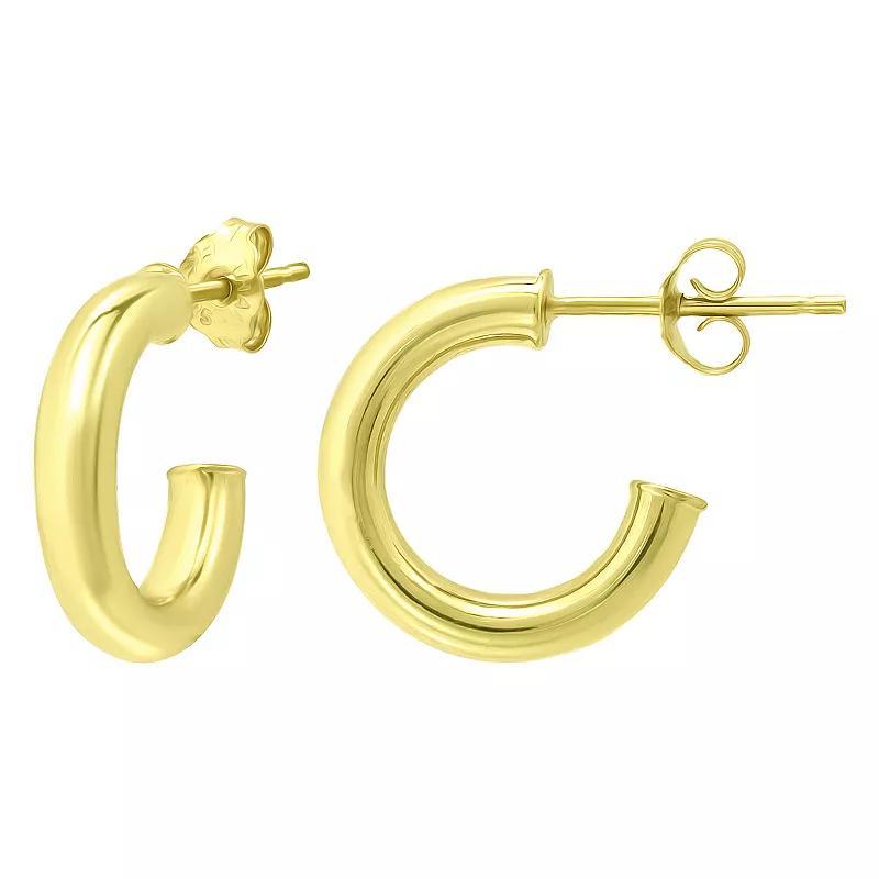 Aleure Precioso Sterling Silver Tube Hoop Earrings, Women's, Size: 15 mm, Gold Tone Product Image