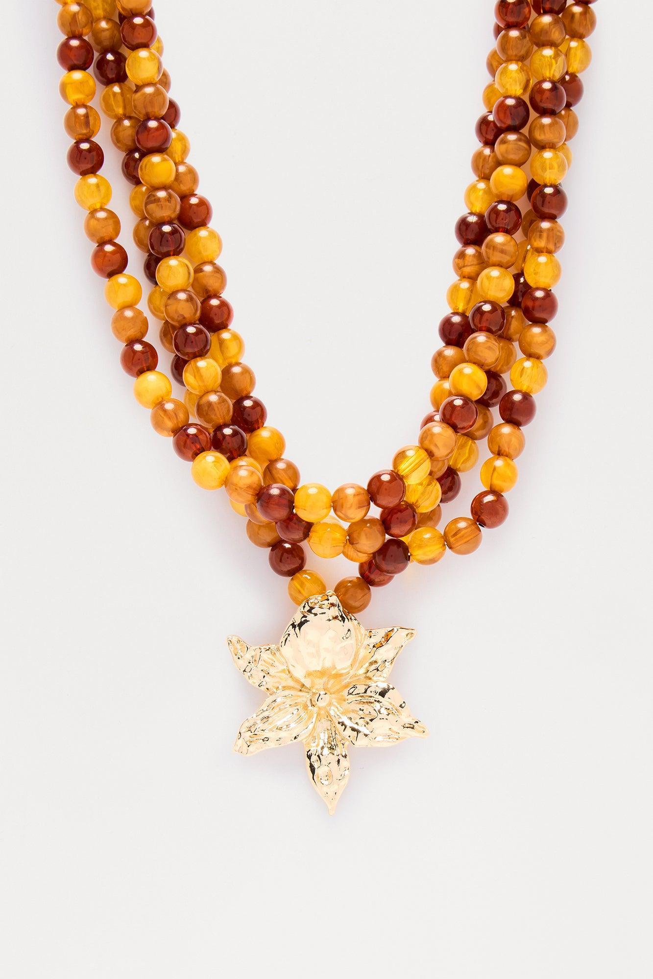 Lucky Lotus Beaded Statement Necklace - Brown/combo Female Product Image