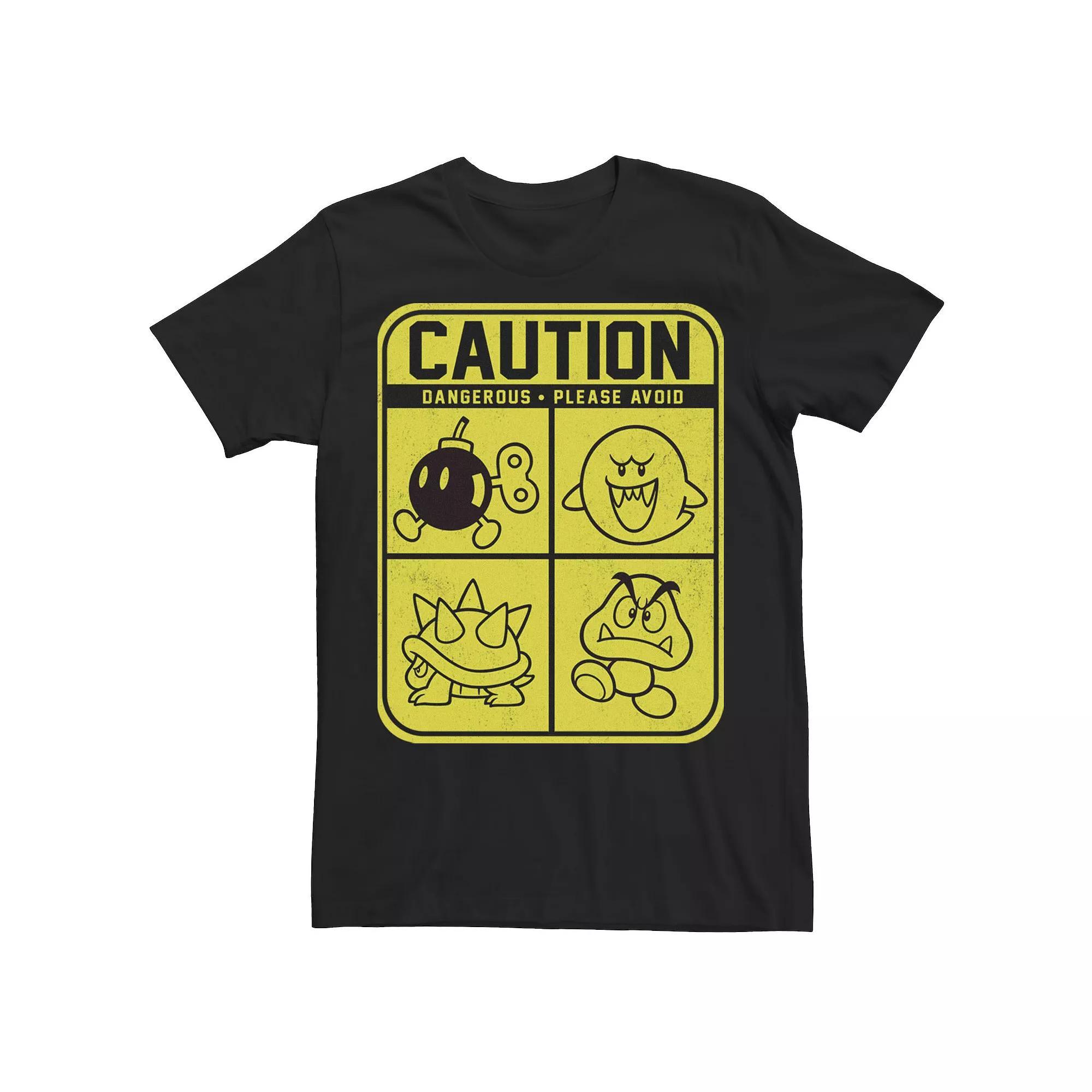 Men's Nintendo Super Mario Caution Dangerous Foes Tee, Size: 3XL, Black Product Image