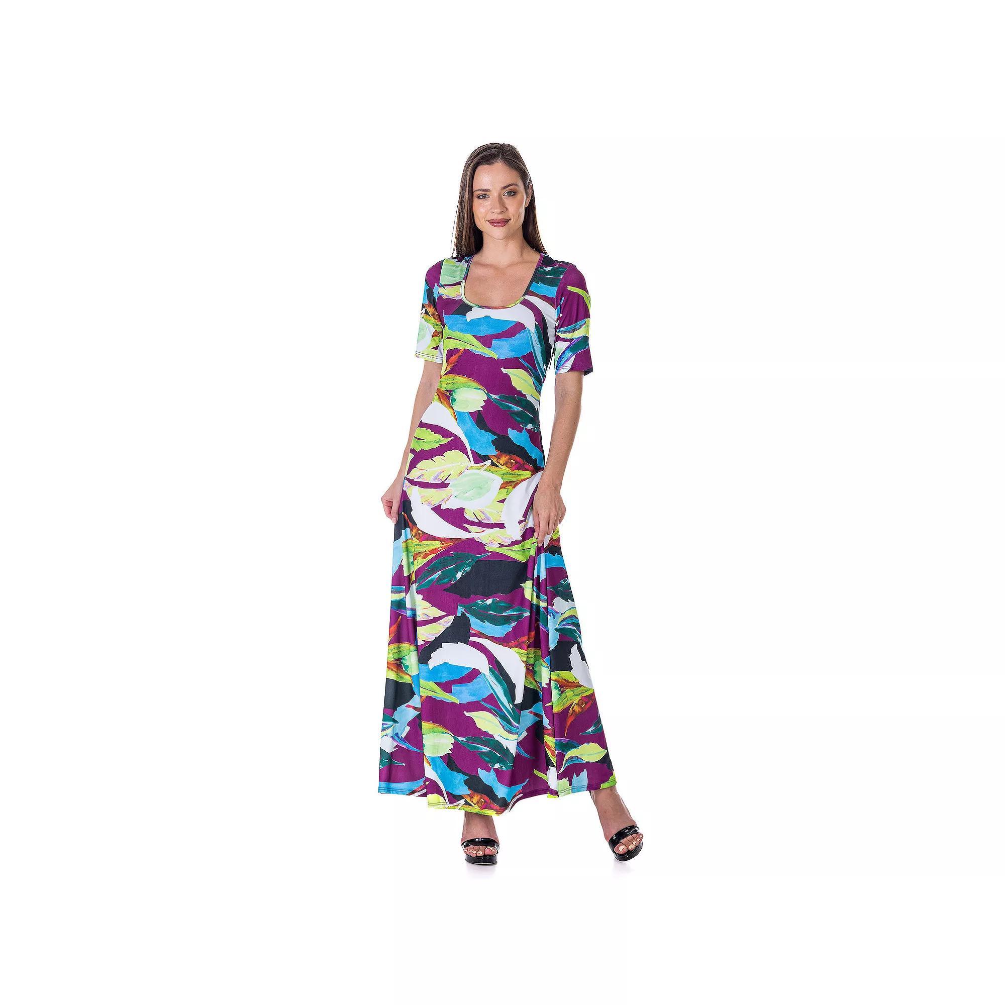 Women's 24Seven Comfort Apparel Elbow Sleeve Casual A Line Maxi Dress, Size: XL, Purple Team Product Image
