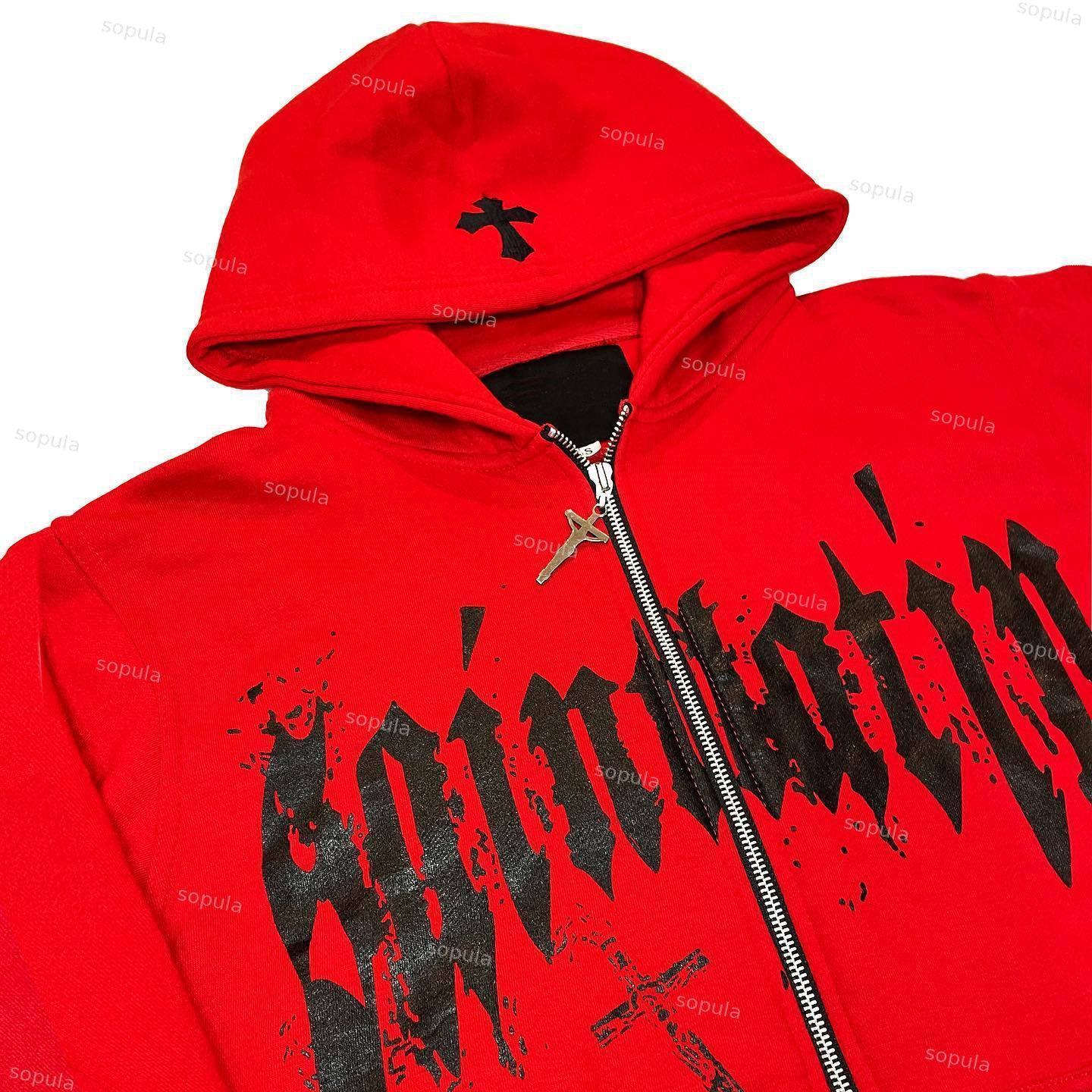 Y2k Trendy Cross Graphic Zip-Up Hoodie Product Image