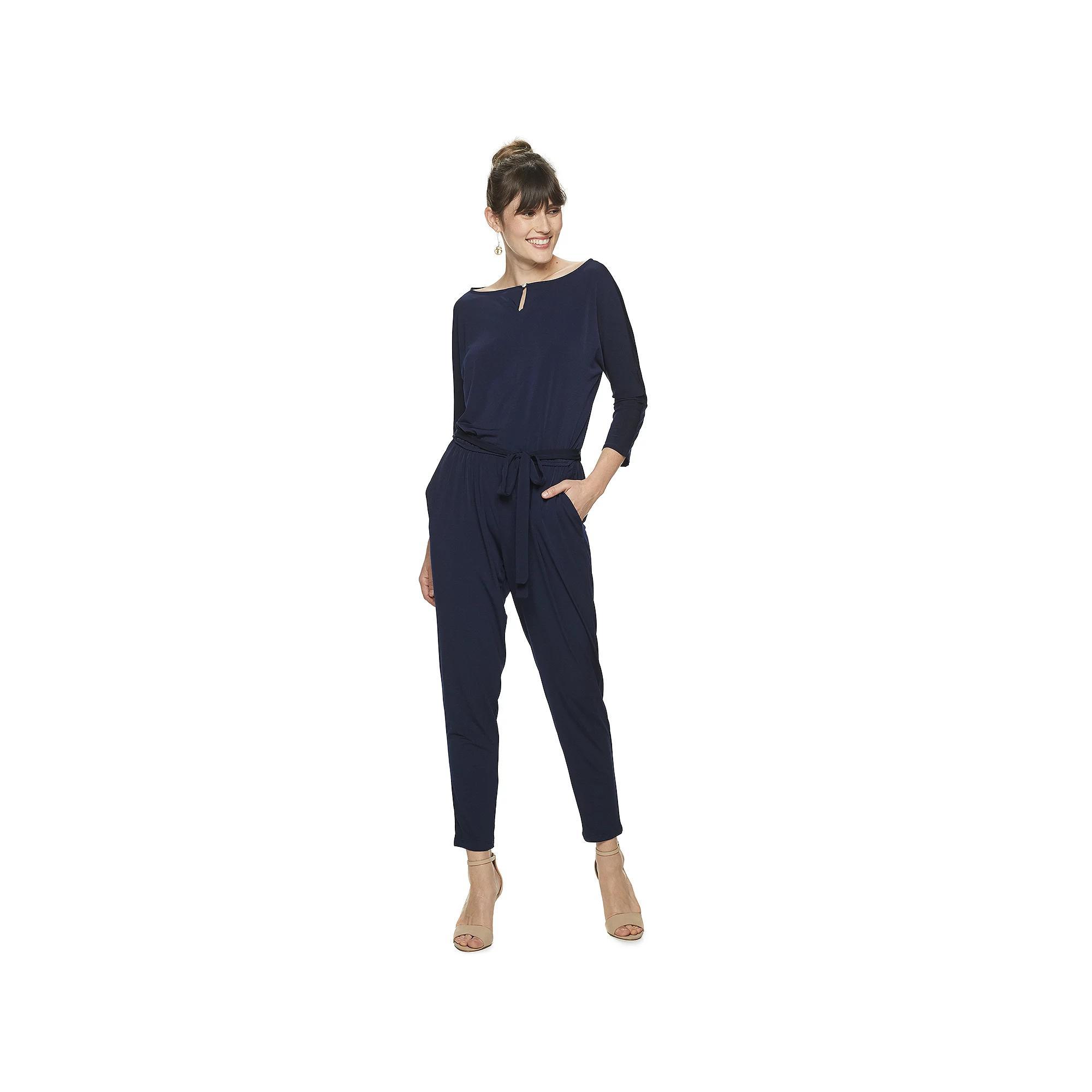 Women's Nina Leonard Solid Ankle Jumpsuit, Size: Medium, Blue Product Image