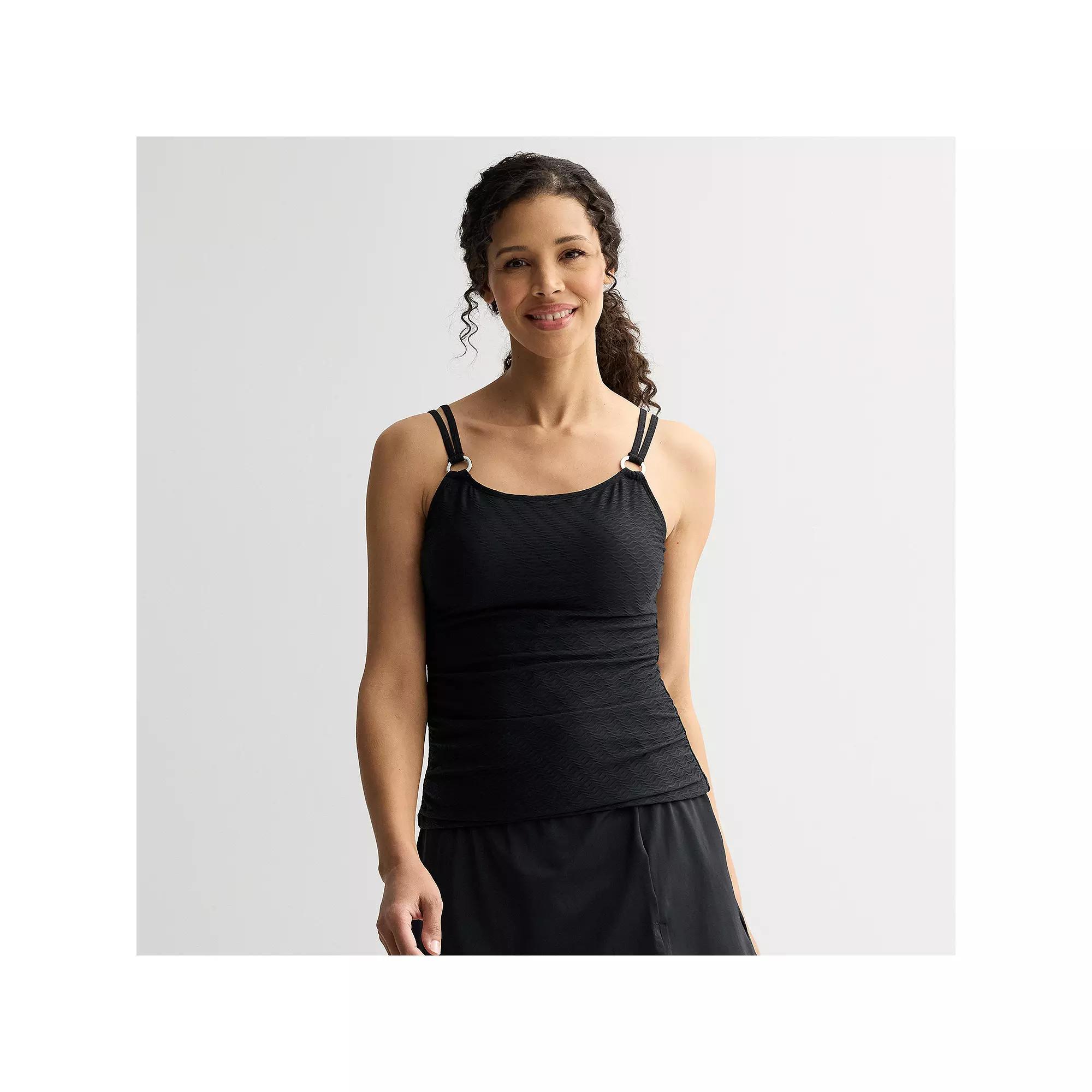 Women's Bal Harbour Solid Rouched Sides Ring Tankini Top, Size: XXL, Black Product Image