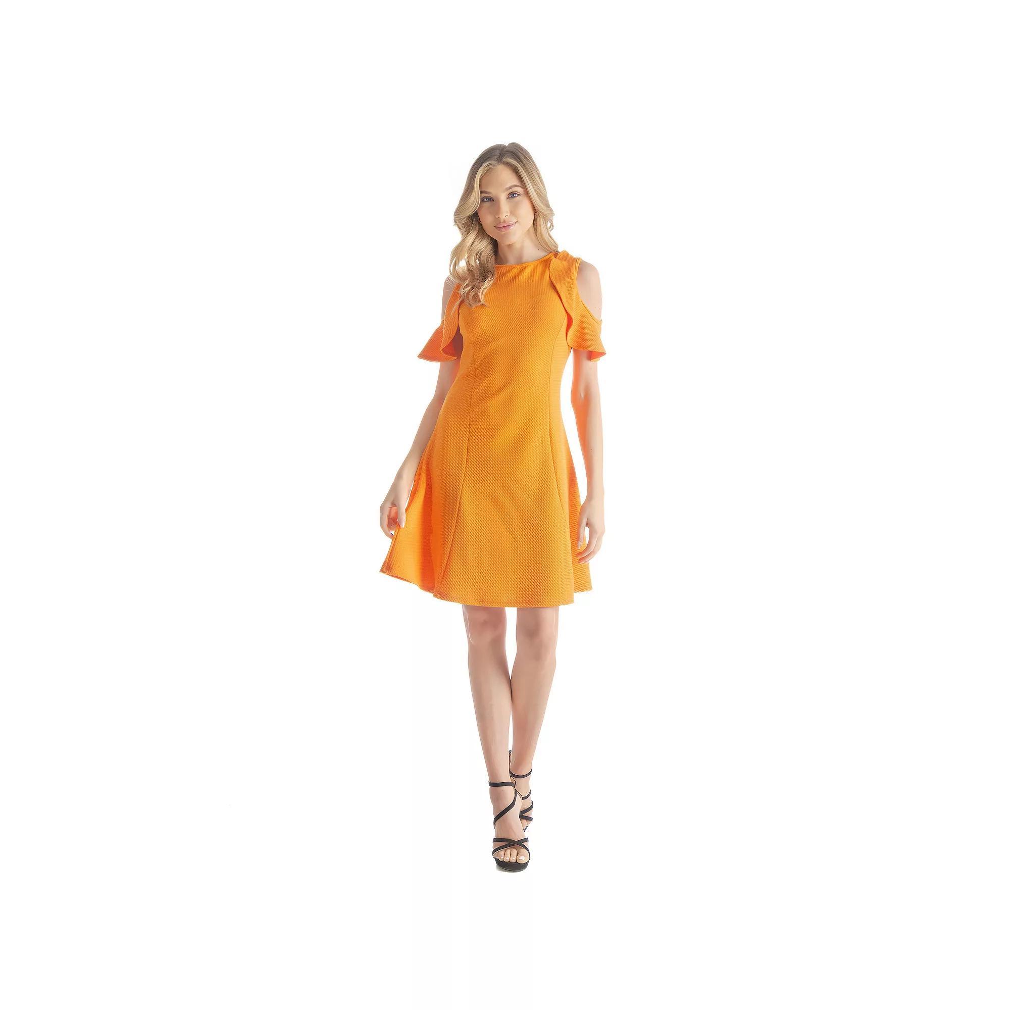 Women's 24Seven Comfort Apparel Ruffle Cold Shoulder A-Line Dress, Size: XL, Pink Product Image