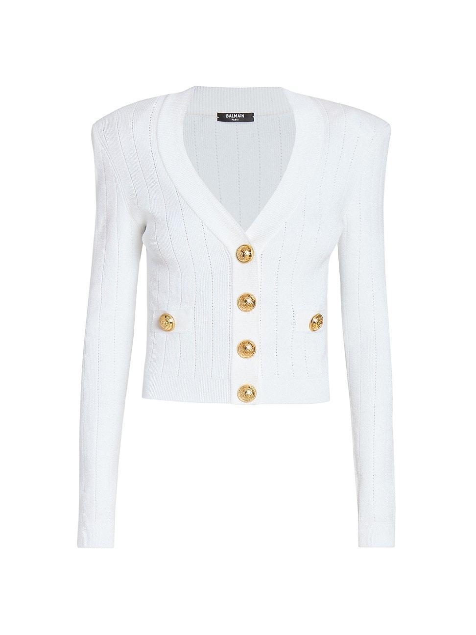 Womens Rib-Knit Padded Shoulder Cardigan Product Image