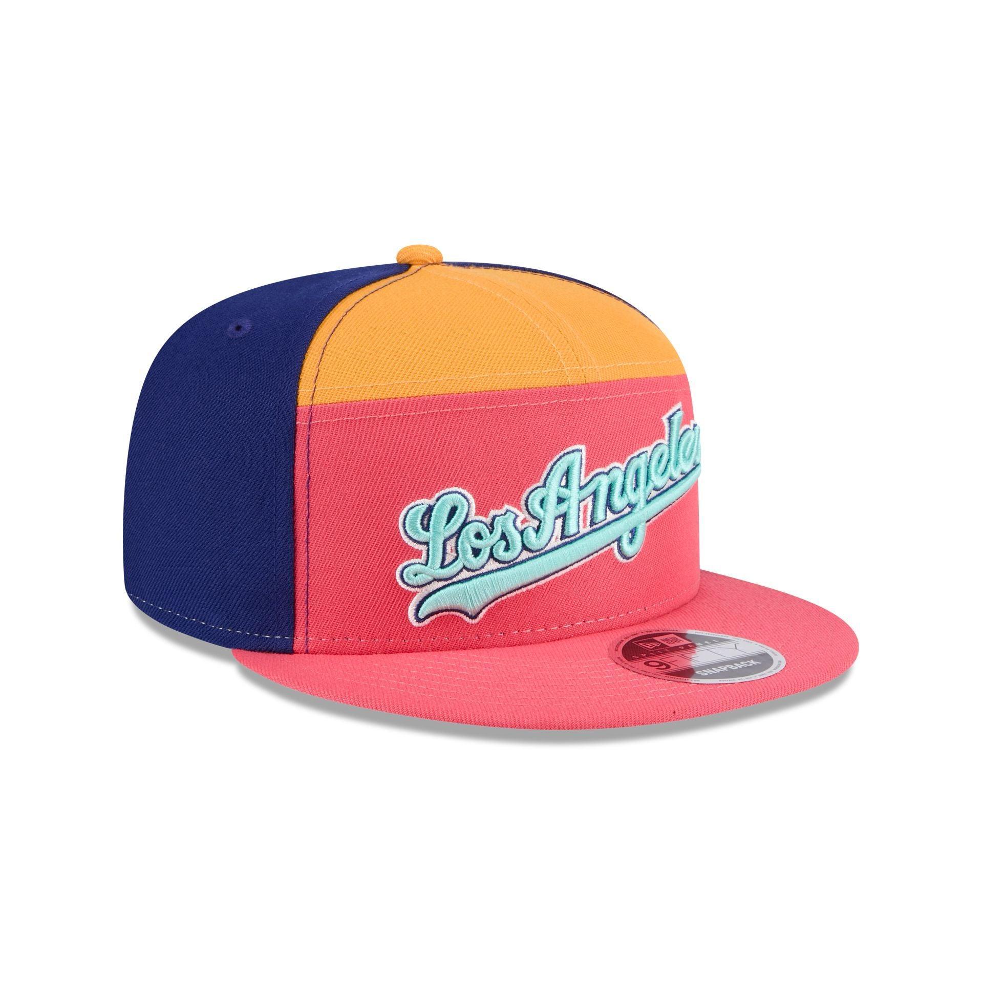 Los Angeles Dodgers Coral Split Panel 9FIFTY Snapback Hat Male Product Image