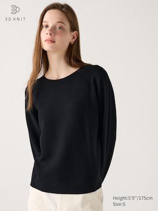 Womens 3D Knit Cotton Sweater Black Small UNIQLO US Product Image