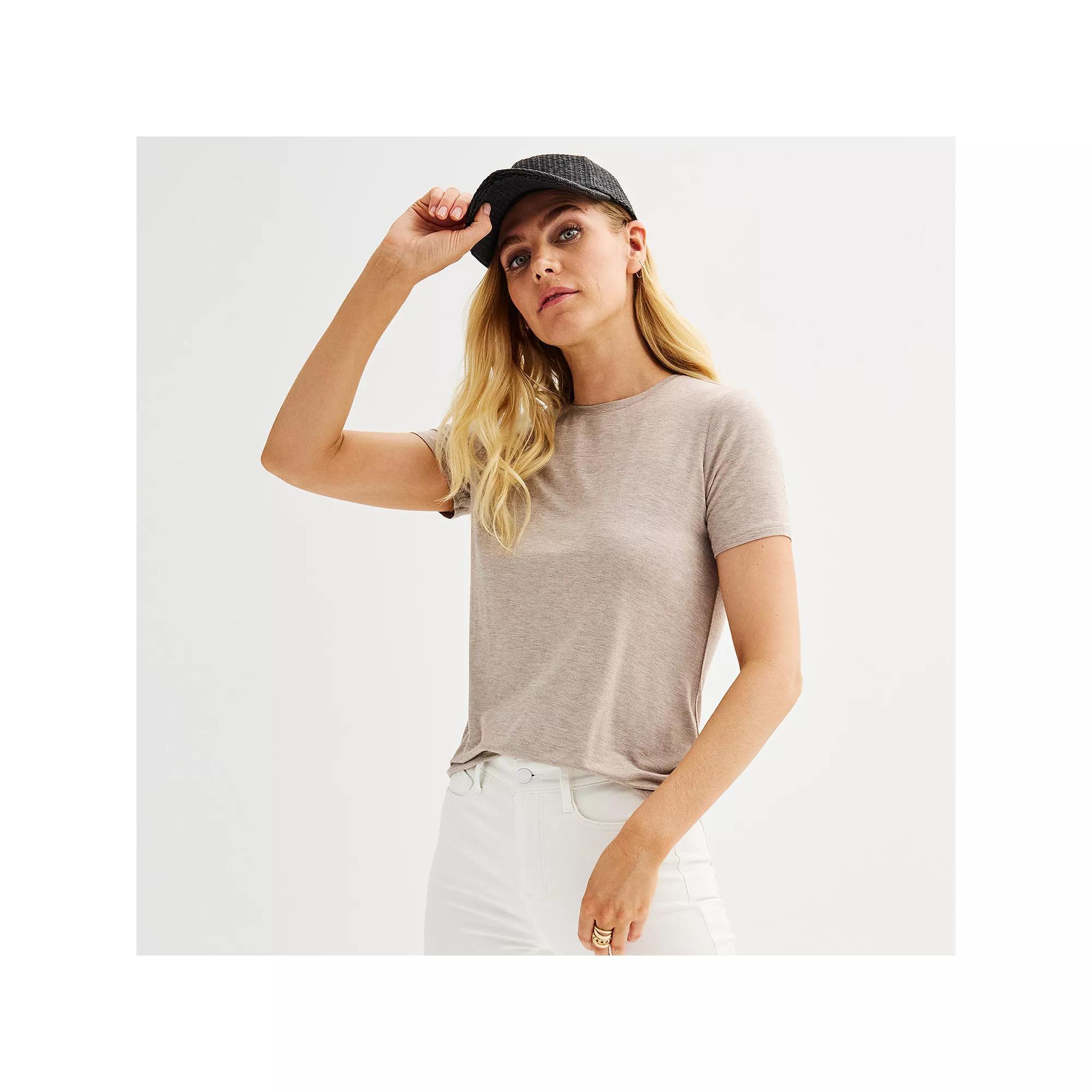 Petite Nine West Essential Crewneck Tee, Women's, Size: XS Petite, Canoe Grey Product Image