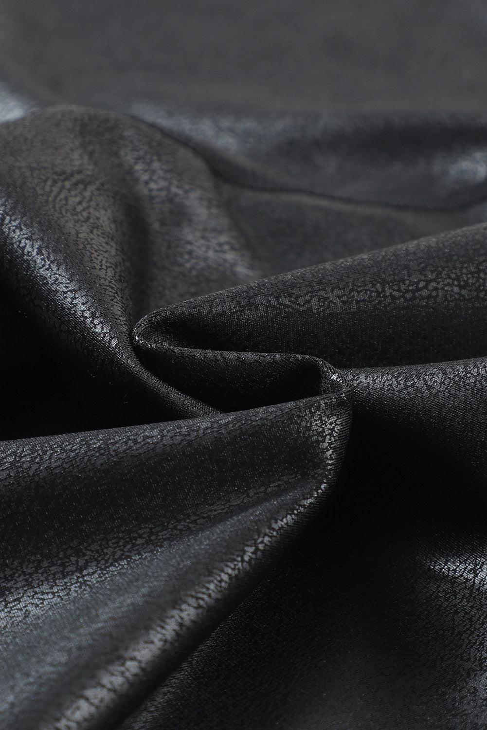 Black Crossed Dip Waist Sleek Leather Leggings Product Image