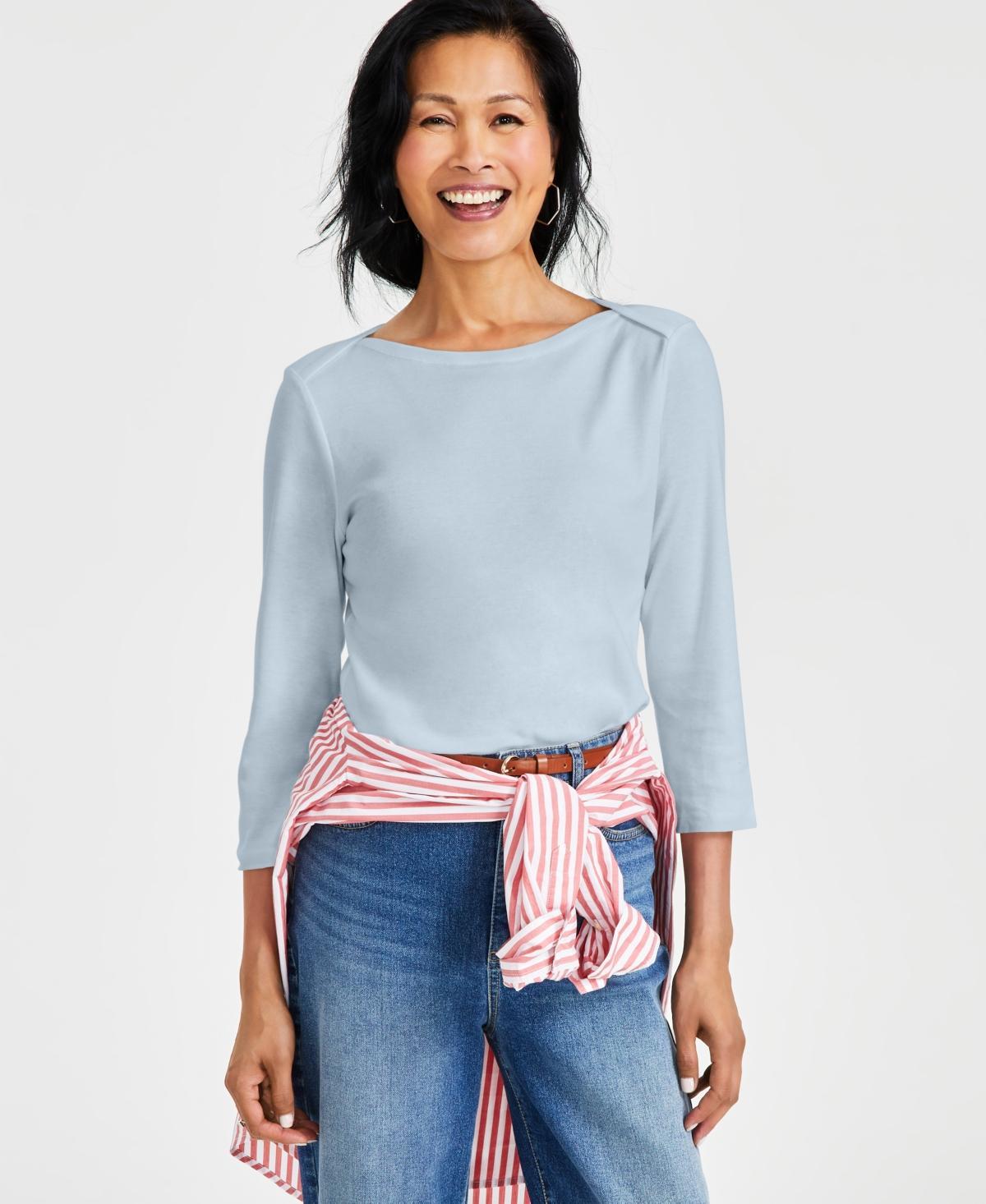 Style & Co Womens Pima Cotton 3/4-Sleeve Boat-Neck Top, Regular & Petite, Created for Macys Product Image