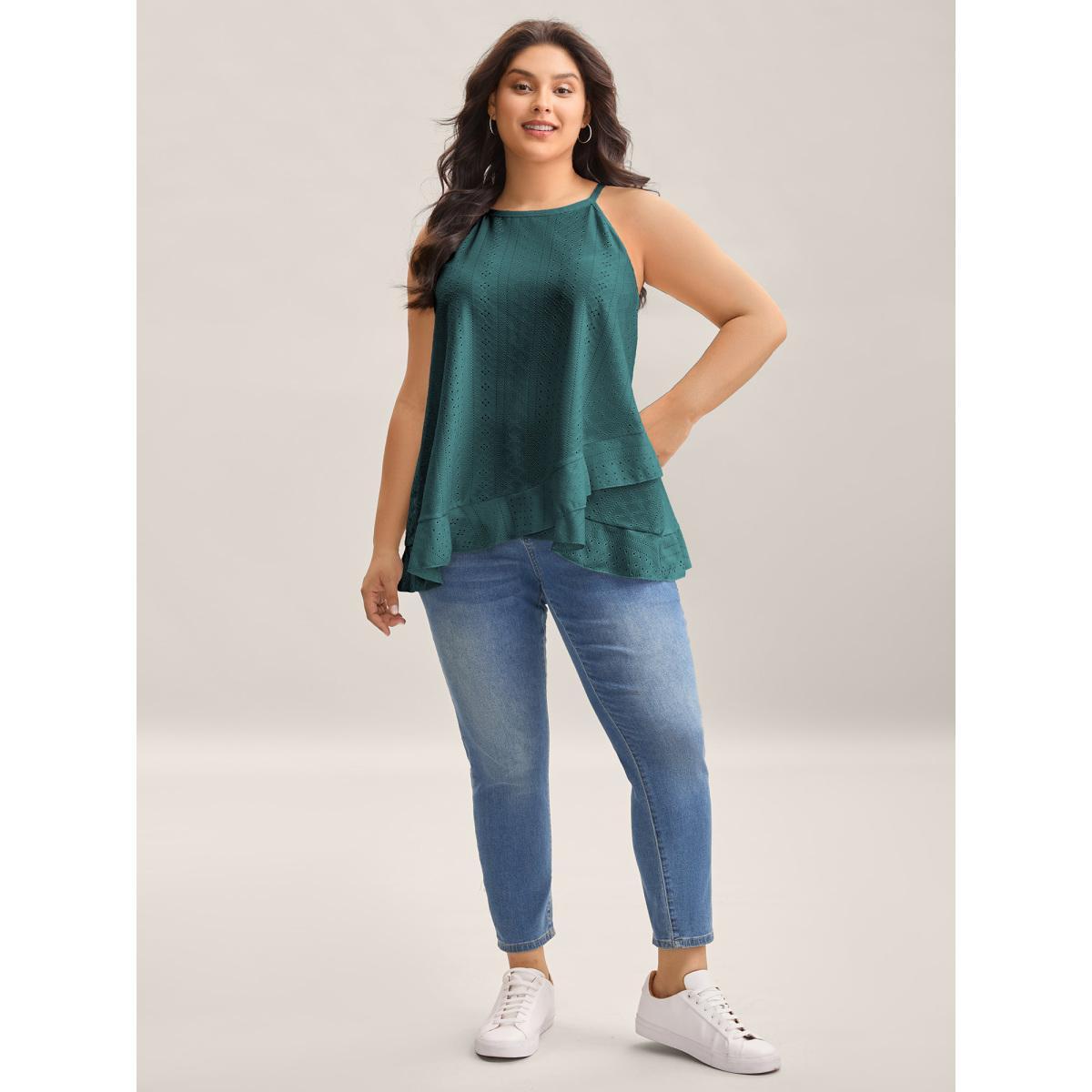 Plus Size Textured Knit Overlap Hem Tank Top Women DarkSlateGray Overlapping Round Neck Everyday-Casual Tank Tops Camis BloomChic 22-24/3X Product Image