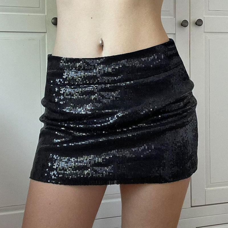 Low Waist Glitter Mini Pencil Skirt Product Image