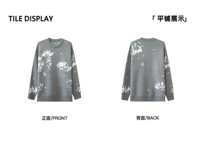 Crew Neck Drop Shoulder Print Oversized Sweater Product Image