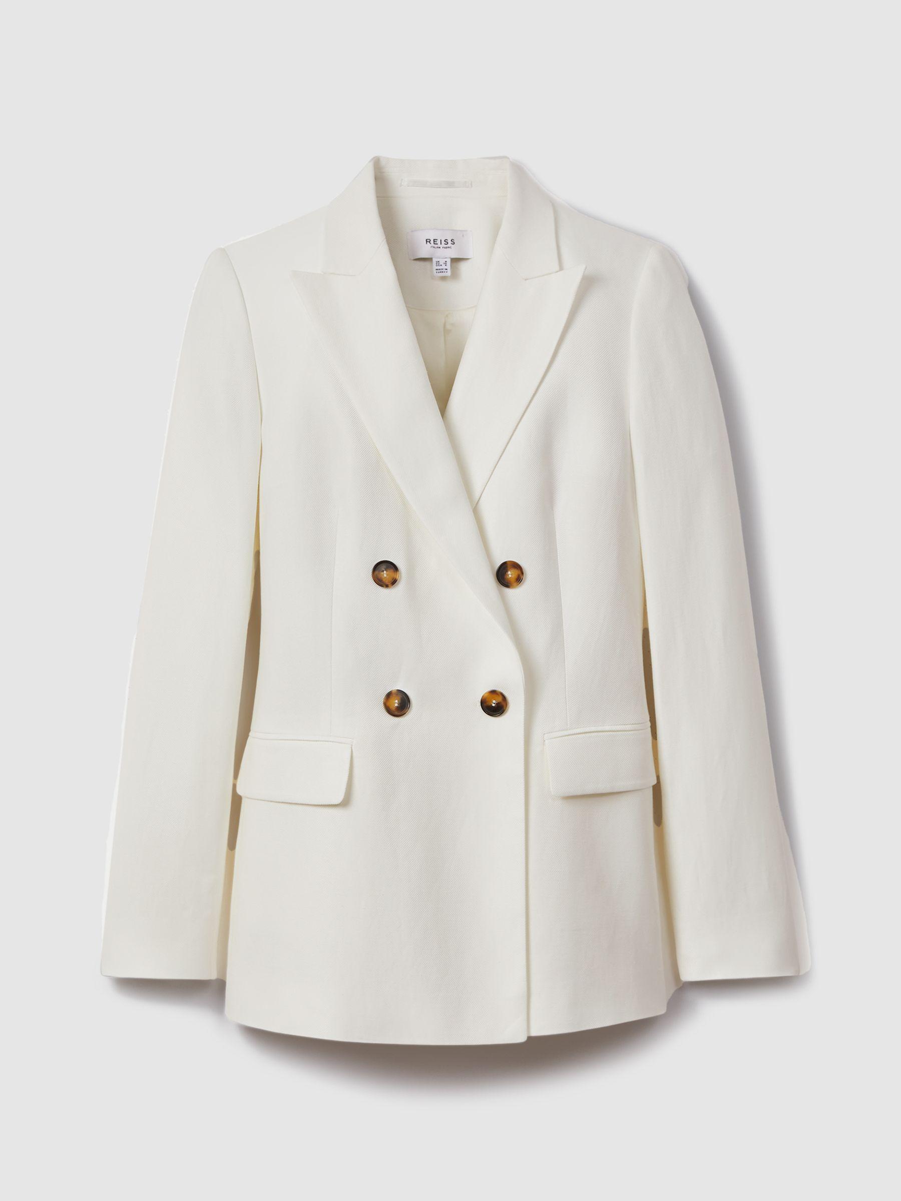 Viscose-Linen Double Breasted Suit Blazer in White Product Image