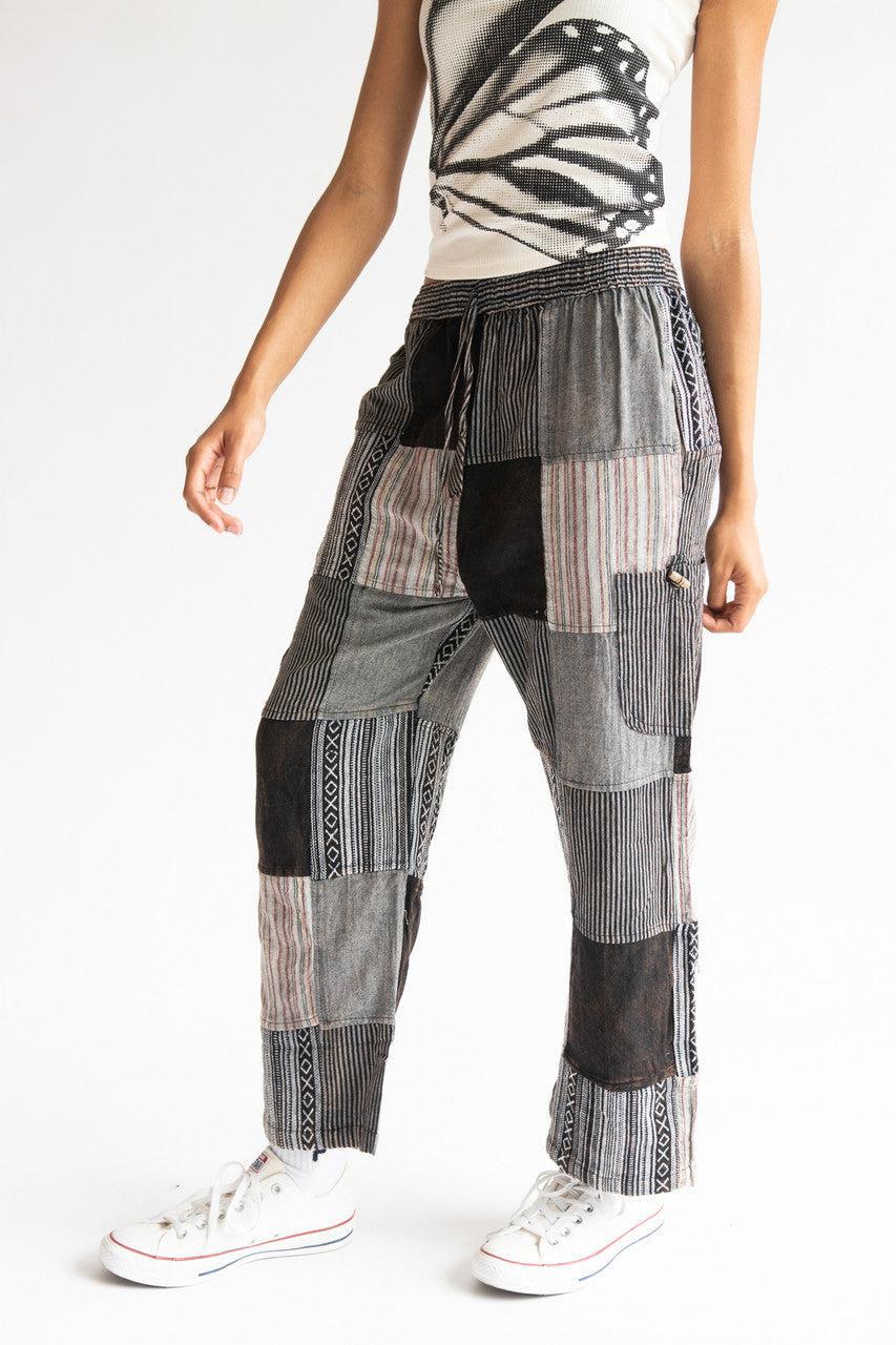 Black Patchwork Pants Product Image