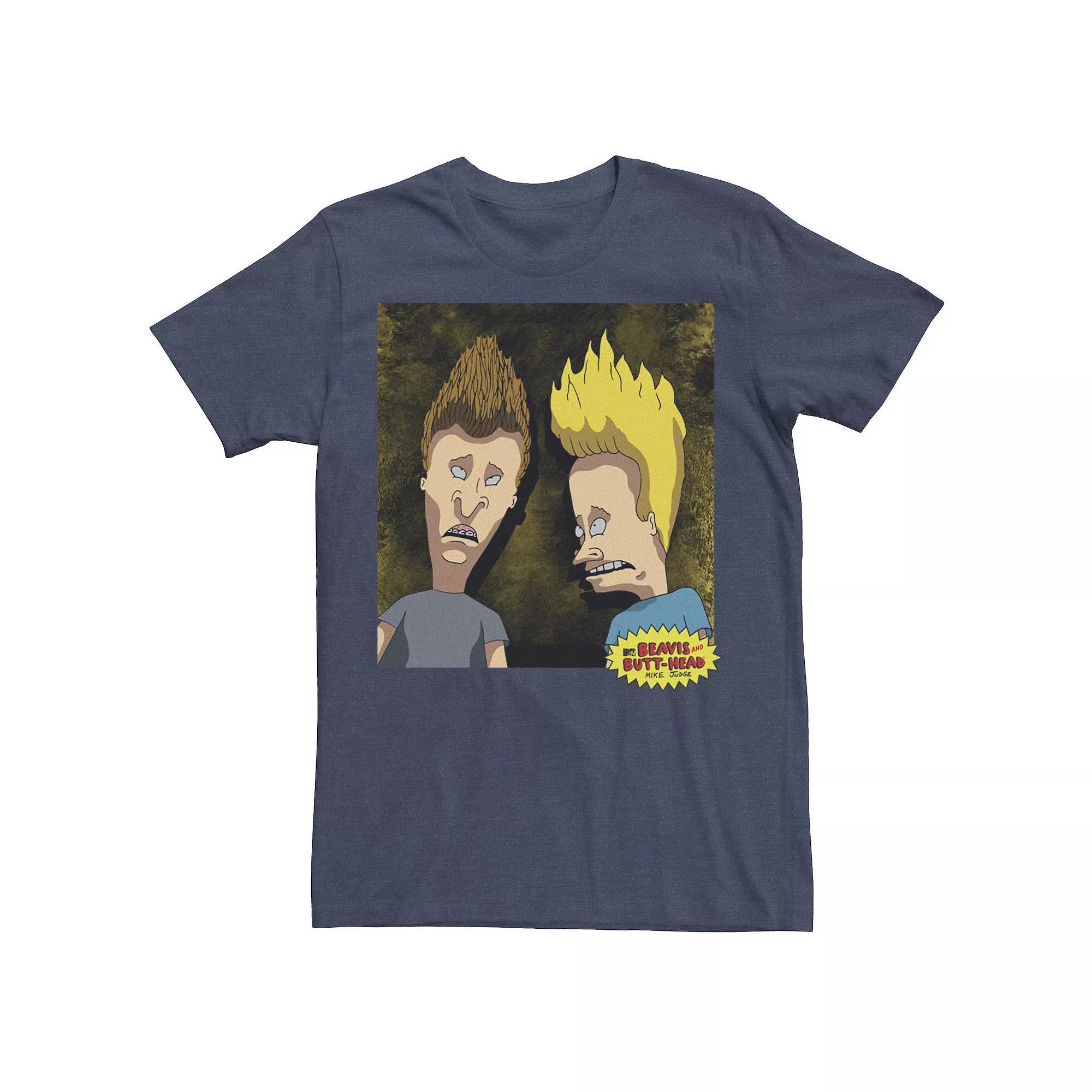 Men's Beavis and Butt-Head Detailed Portrait Graphic Tee, Size: Small, Navy Grey Product Image