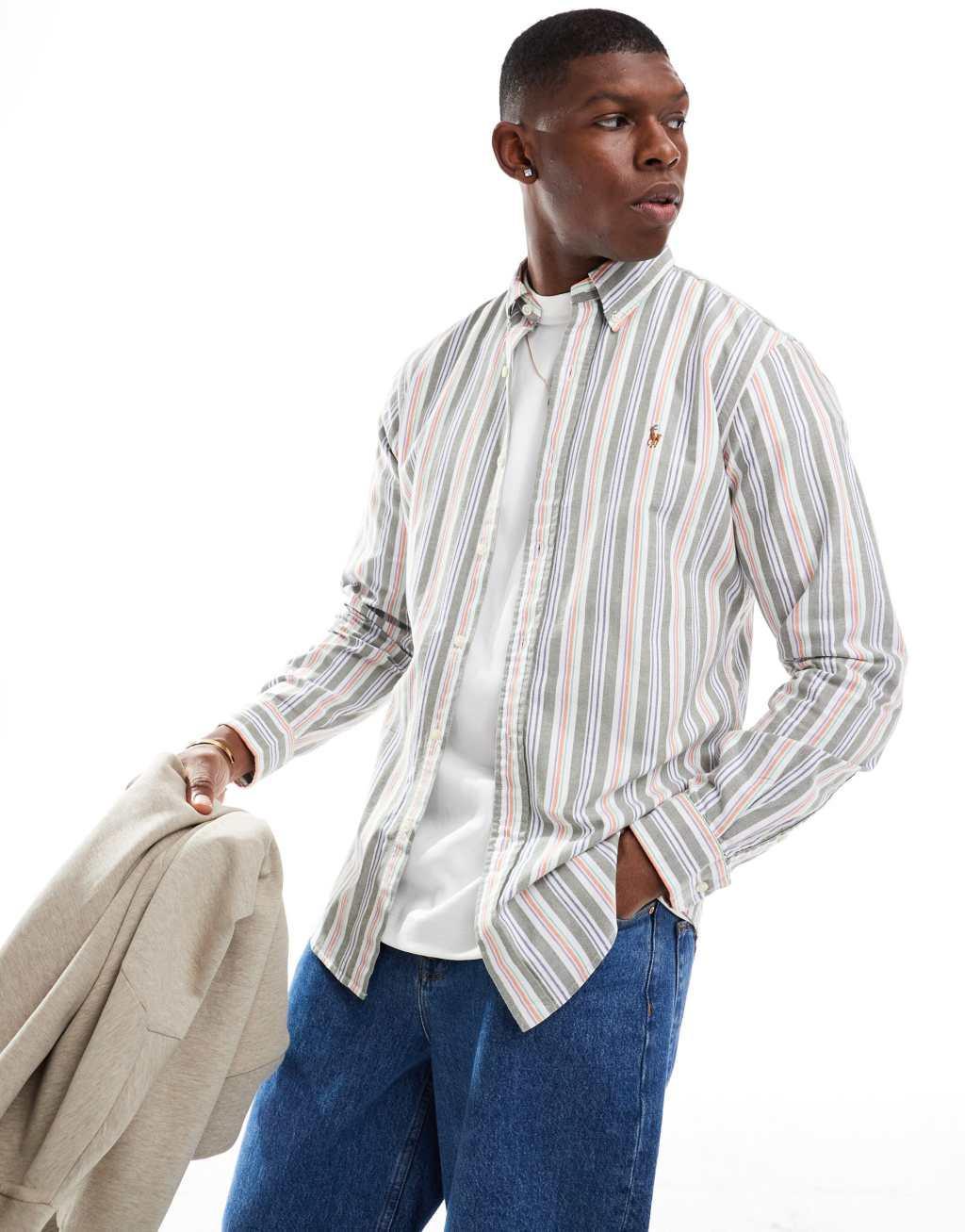 Polo Ralph Lauren icon logo oxford shirt in multi stripe Product Image