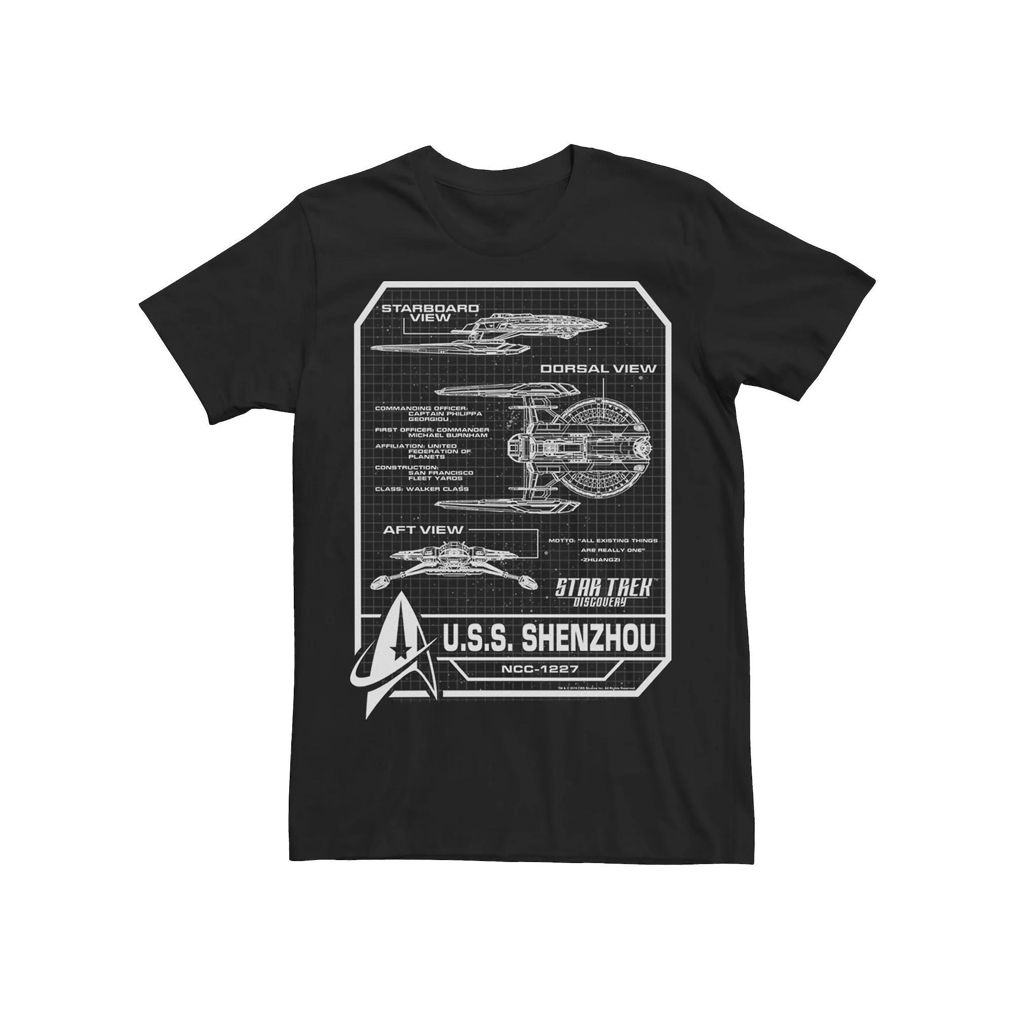 Men's Star Trek Discovery U.S.S. Shenzhou Schematics Short Sleeve Tee, Size: Medium, Black Product Image