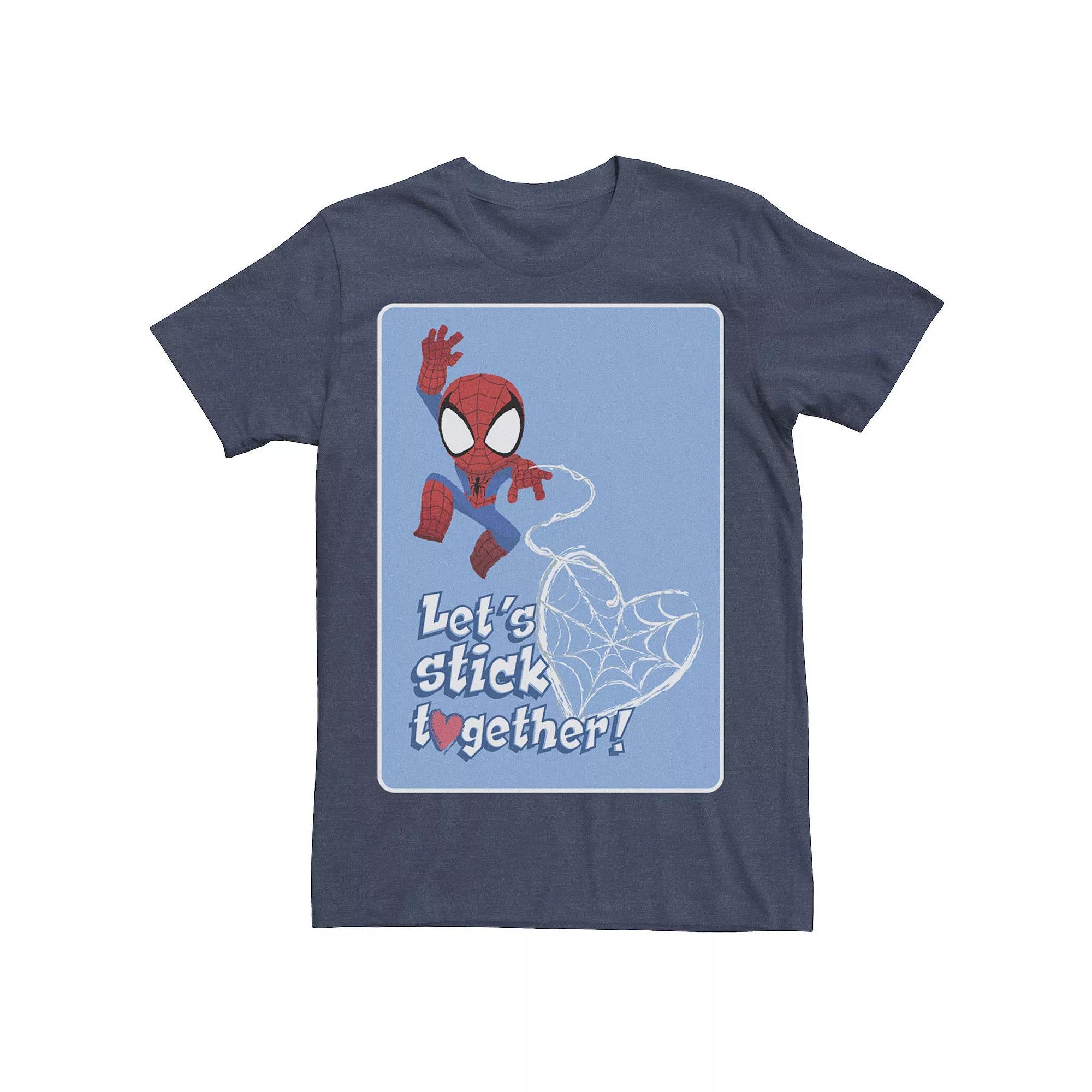 Men's Marvel Spider-Man Let's Stick Together Valentine Card Tee, Size: Large, Navy Grey Product Image