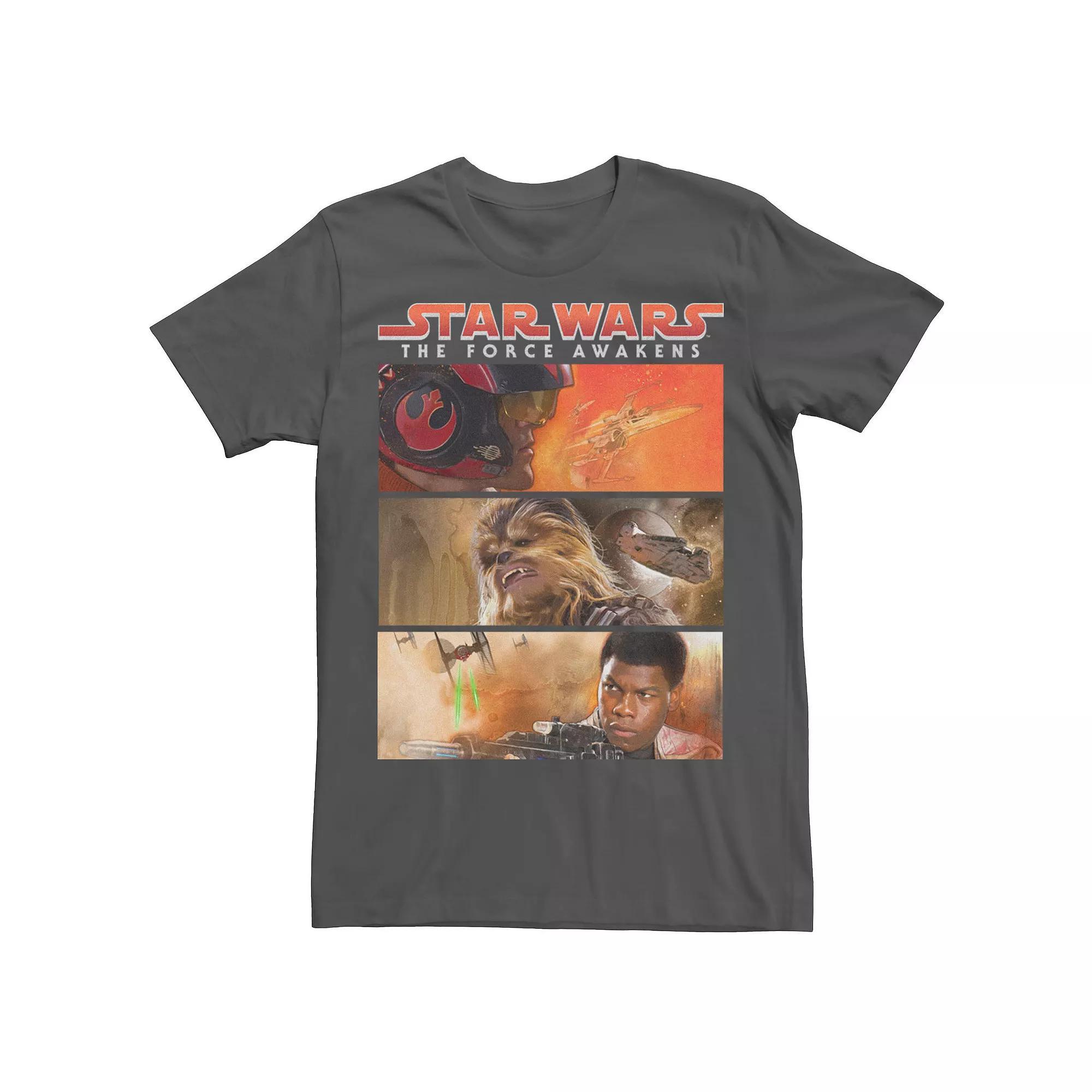 Mens Star Wars Force Awakens Hero Panels Tee Grey Product Image