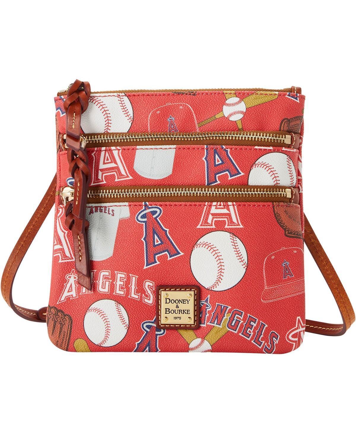 Dooney & Bourke Womens MLB Angels North South Triple Zip Crossbody Coated Cotton Shoulder Bag in Red Product Image