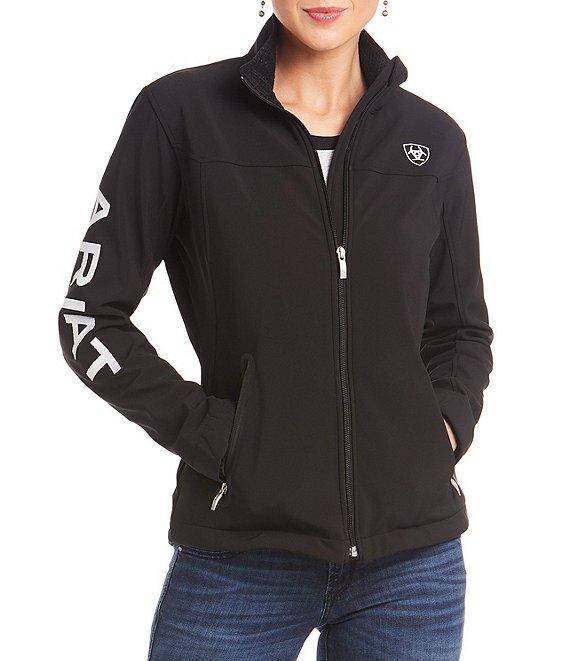 Ariat Logo Sleeve Stand Collar Heat Retention Softshell Zip Front High-Low Jacket Product Image