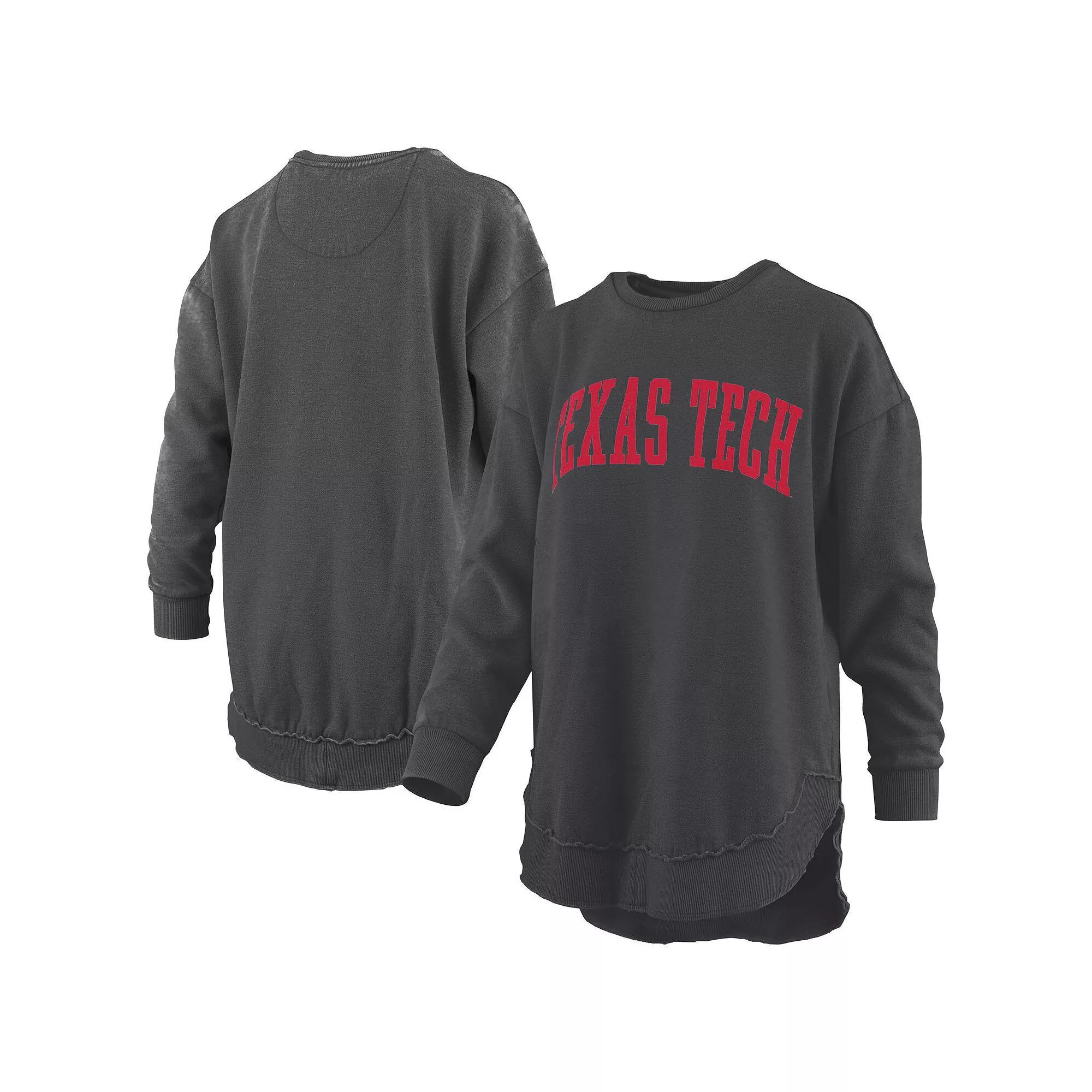 Women's Pressbox  Black Texas Longhorns Melange Poncho Vintage Fleece Long Sleeve Pullover Sweatshirt, Size: 2XL Product Image