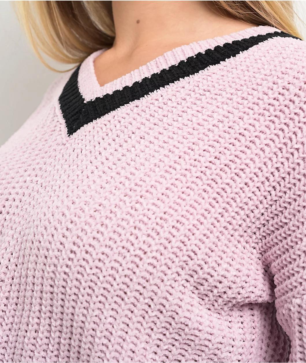 Love Knits NYC Pink V-Neck Crop Sweater Product Image