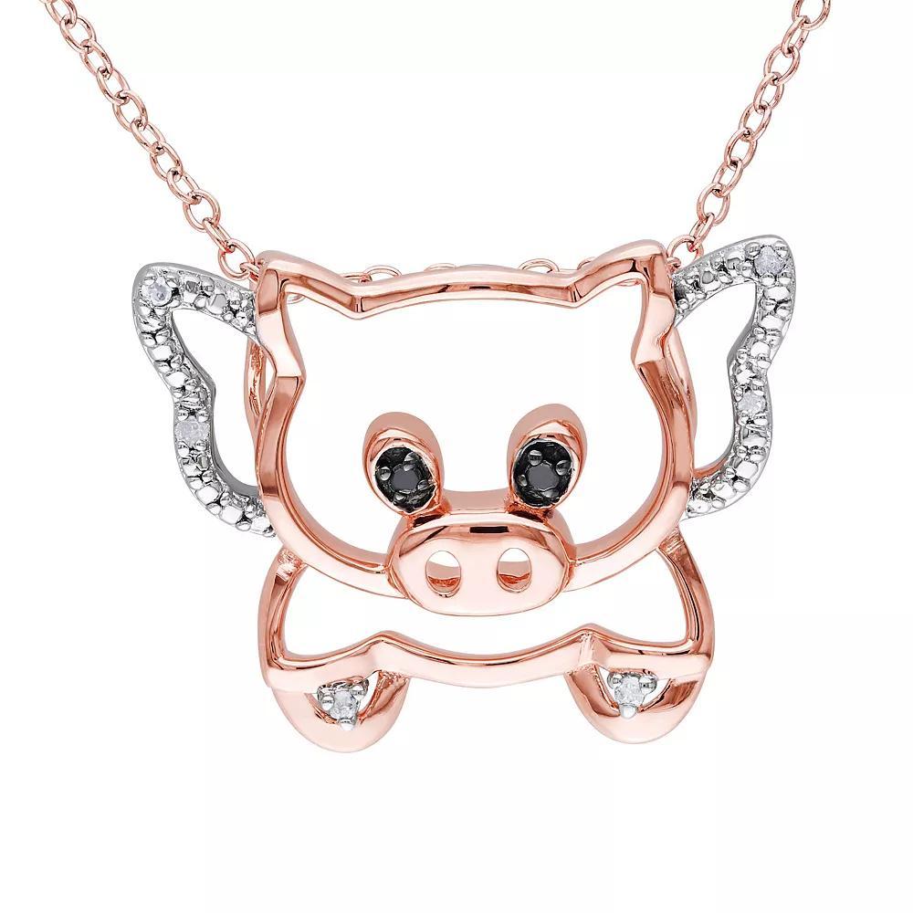Stella Grace 2-Tone Sterling Silver Black & White Diamond Accent Pig Pendant Necklace, Women's, Size: 18", Two Tone Product Image
