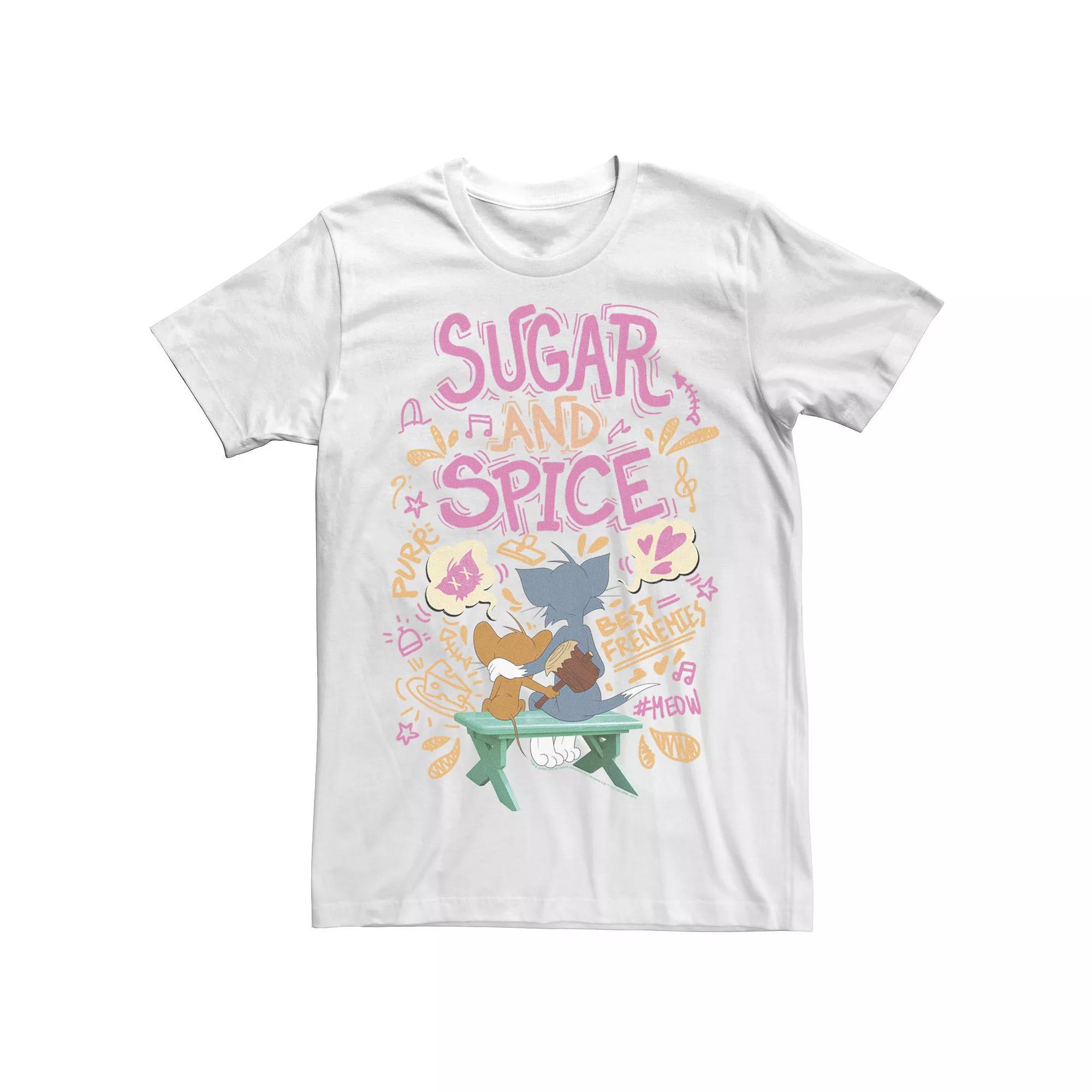 Men's Tom And Jerry Sugar And Spice Collage Portrait Tee, Size: Small, White Product Image