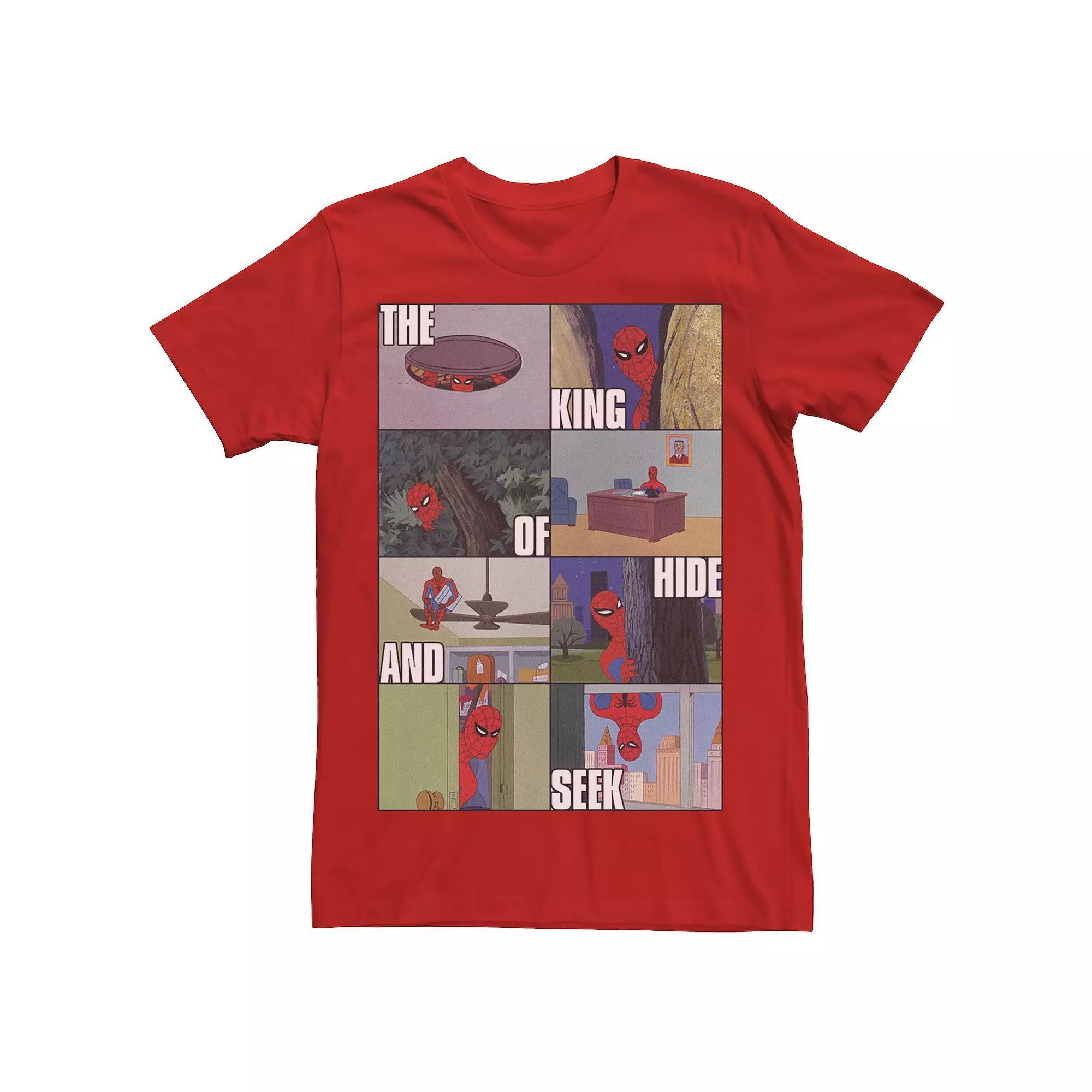 Men's Marvel Spider-Man The King Of Hide And Seek Portrait Panels Graphic Tee, Size: Small, Red Product Image
