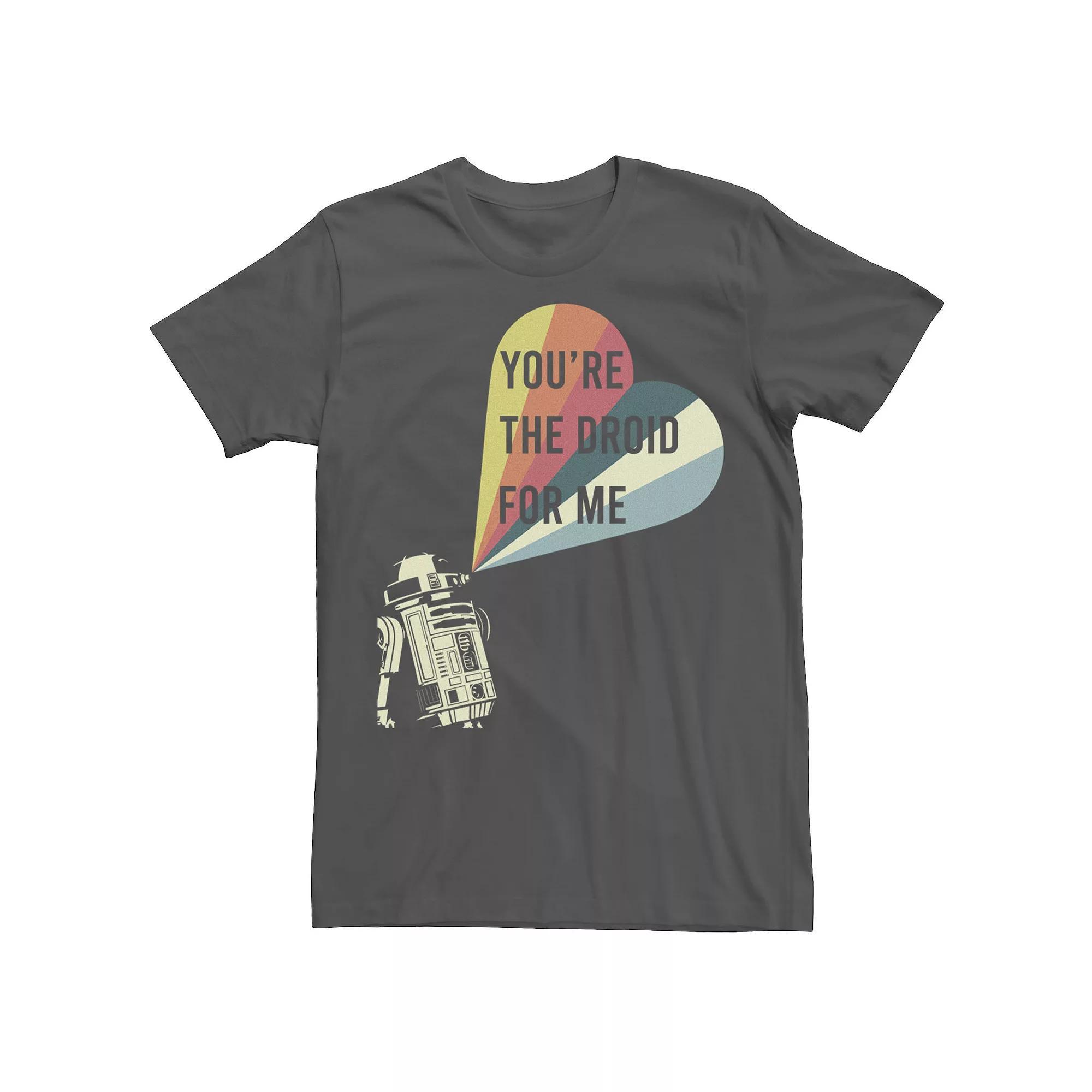 Men's Star Wars R2-D2 Droid For Me Striped Heart Tee, Size: XL, Grey Product Image