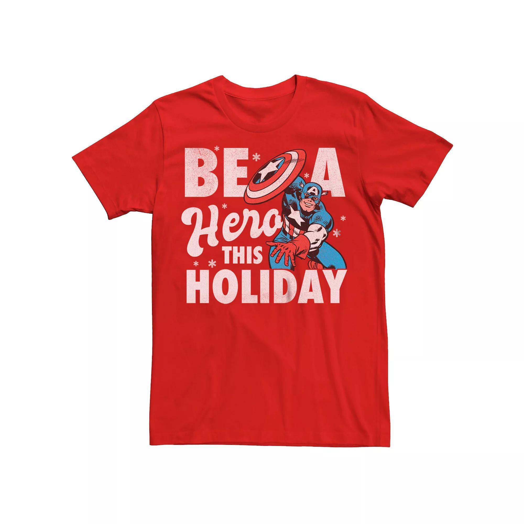 Men's Captain America Be A Hero This Holiday Tee, Size: XL, Red Product Image