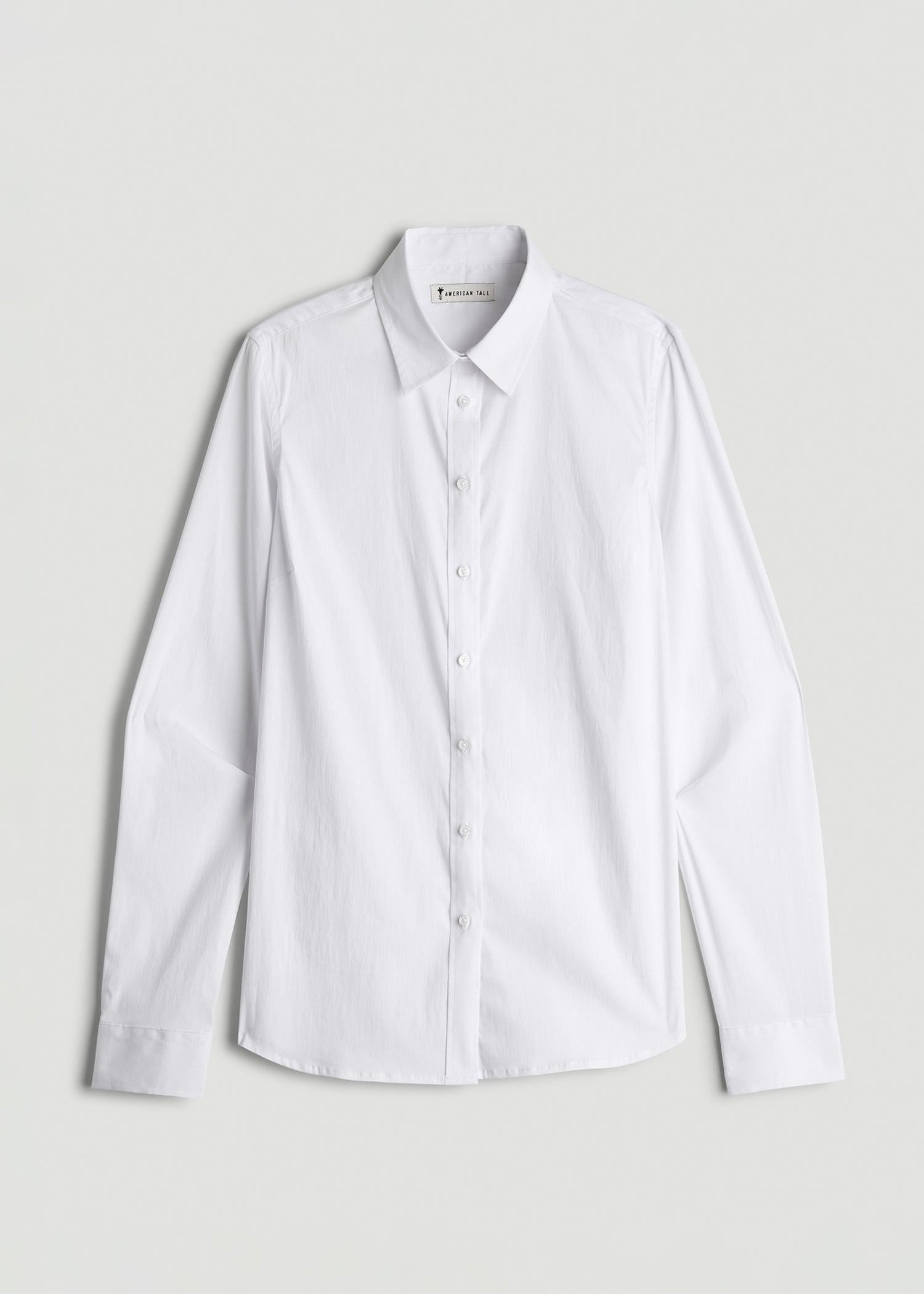 Slim Fit Button Up Women's Tall Shirt in White Product Image