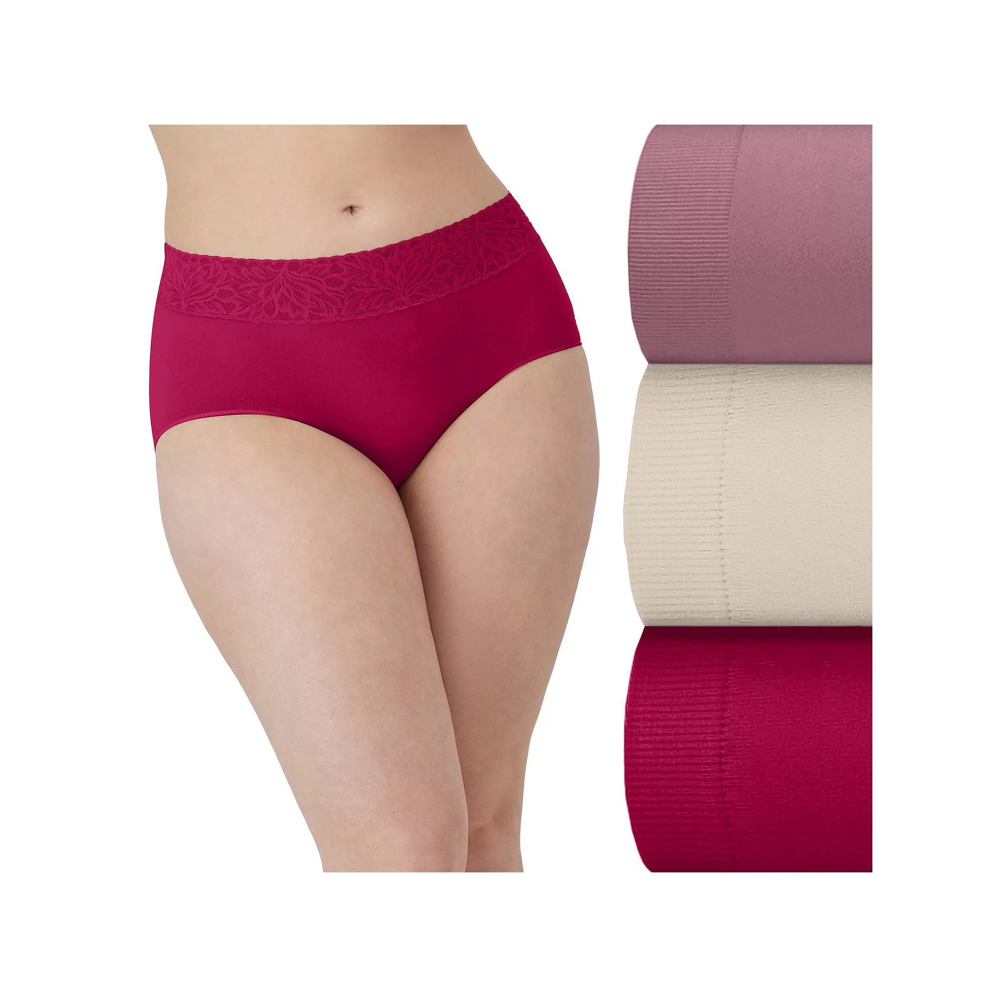 Bali 3-Pack Modern Seamless Lace Trim Brief Underwear DFMLB3, Women's, Size: 5, Black Blush Purple Product Image