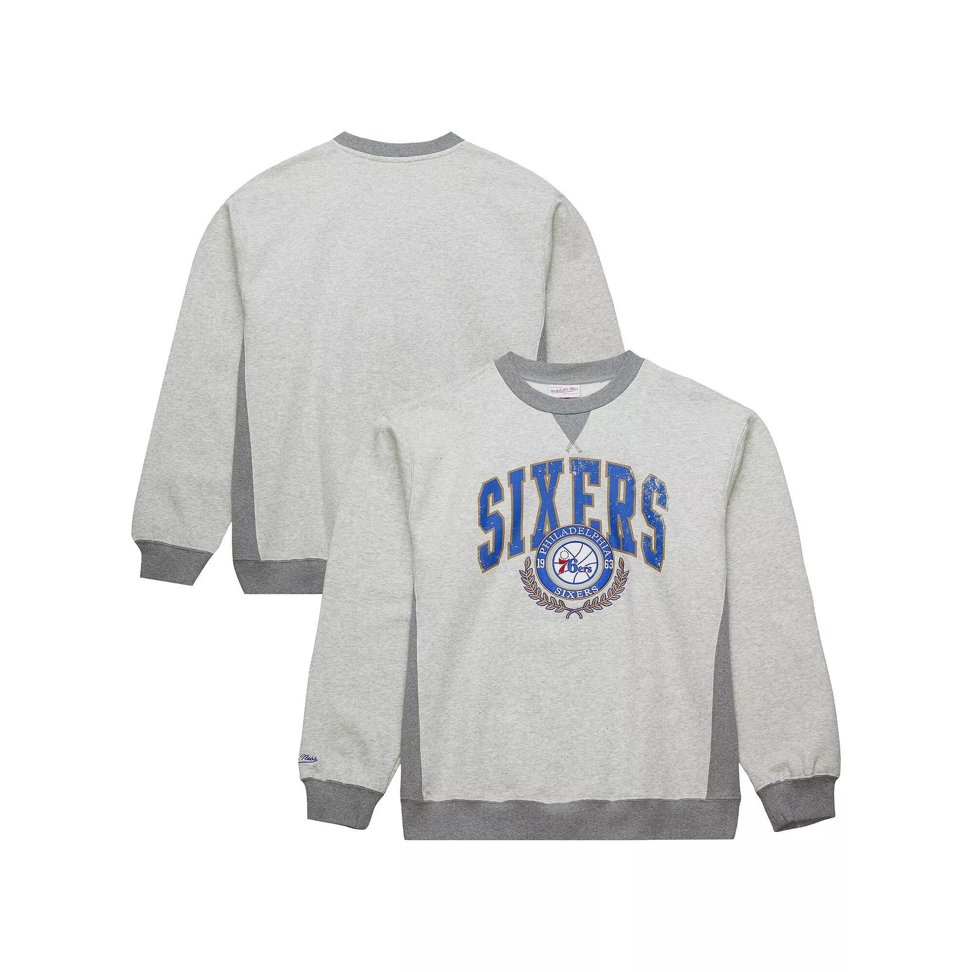 Mens Mitchell & Ness Heather Gray Philadelphia 76ers Vintage Logo Pullover Sweatshirt Product Image