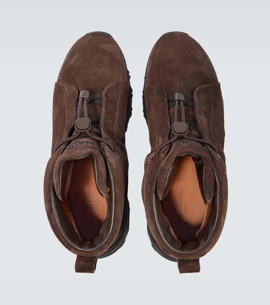 ZEGNA Triple Stitch Suede High-top Sneakers In Brown Product Image