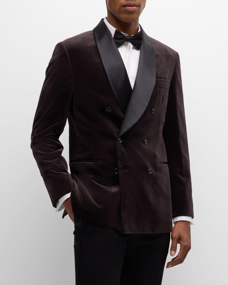 Mens Velvet Satin-Lapel Double-Breasted Dinner Jacket Product Image