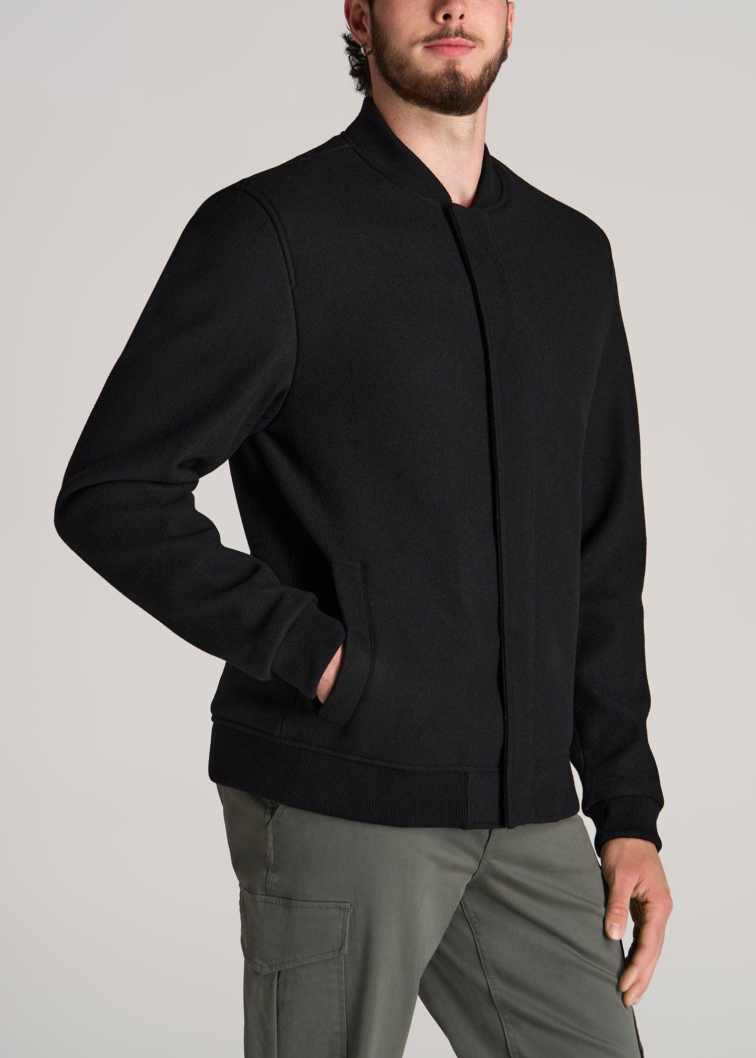 Melton Varsity Jacket for Tall Men in Black Product Image