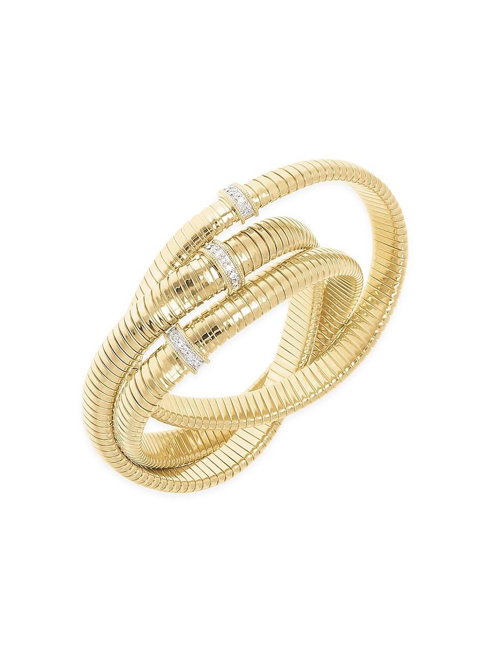 Alberto Milani 18K Yellow Gold Via Mercanti Diamond Triple Layer Tubogas Bangle Bracelet Product Image