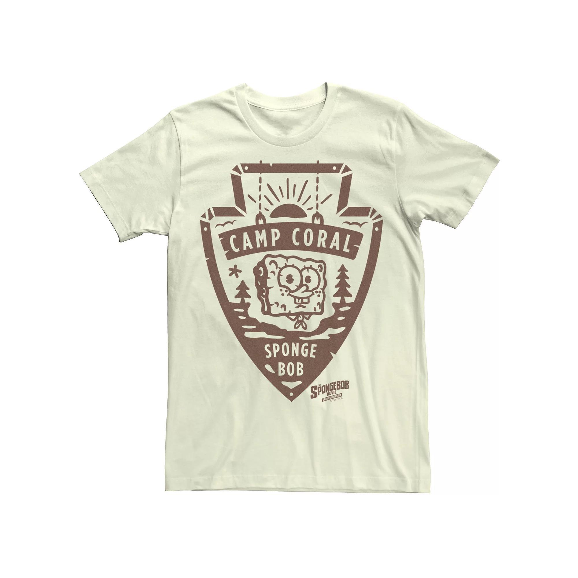 Men's SpongeBob Sponge On The Run Camp Coral Badge Tee, Size: Medium, Natural Product Image