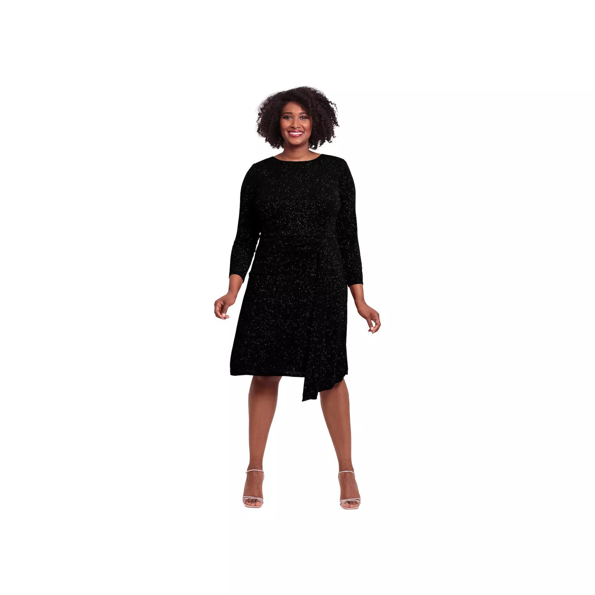 Plus Size London Times Sparkly Long Sleeve Drape Skirt Dress, Women's, Size: 22 W, Purple Product Image