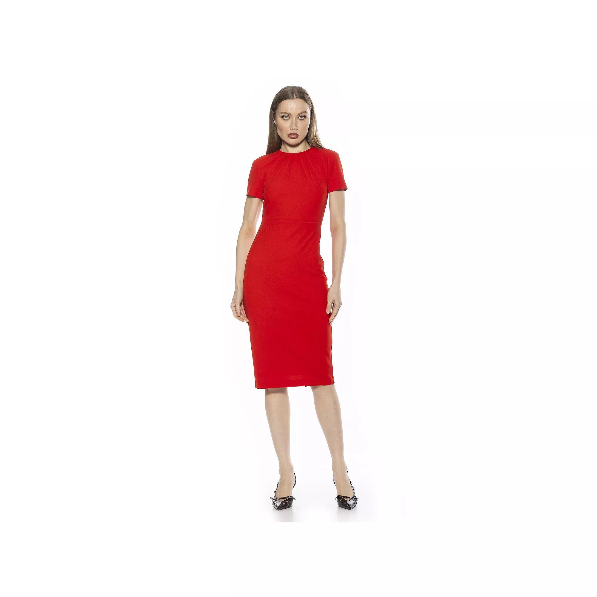 Women's ALEXIA ADMOR Quinn Draped-Neck Midi Sheath Dress, Size: Medium, Orange Red Product Image